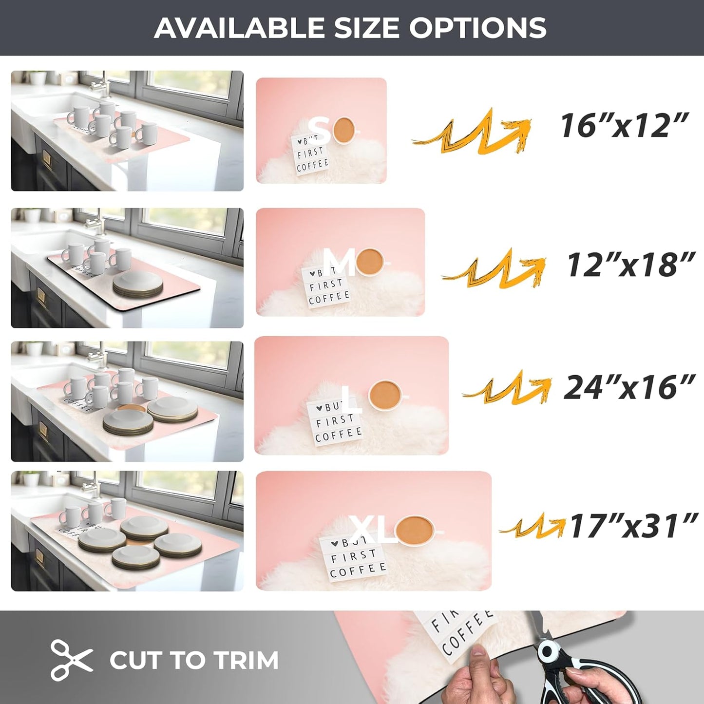 Coffee Mat Super Absorbent – 24" x 16" Dish Drying Mat for Kitchen Counter-Fit Under Coffee Maker Espresso Machine Dish Rack (Morning Brew)