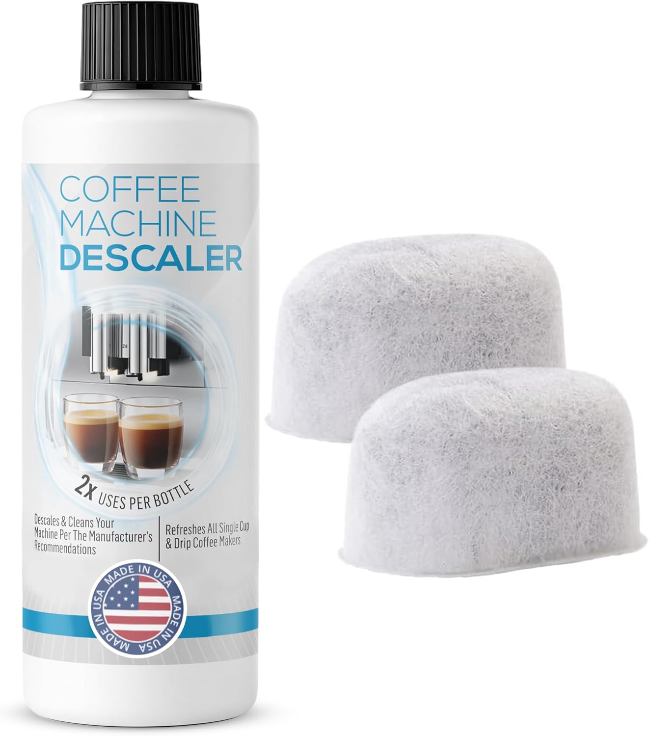 Keurig Compatible Descaling Solution (1 Bottle, 2 Uses Plus 2 Filters) - Universal Descaler Cleaner Concentrate Kit For All 1.0 & 2.0 K-Cup Pod Machines and Espresso Machines