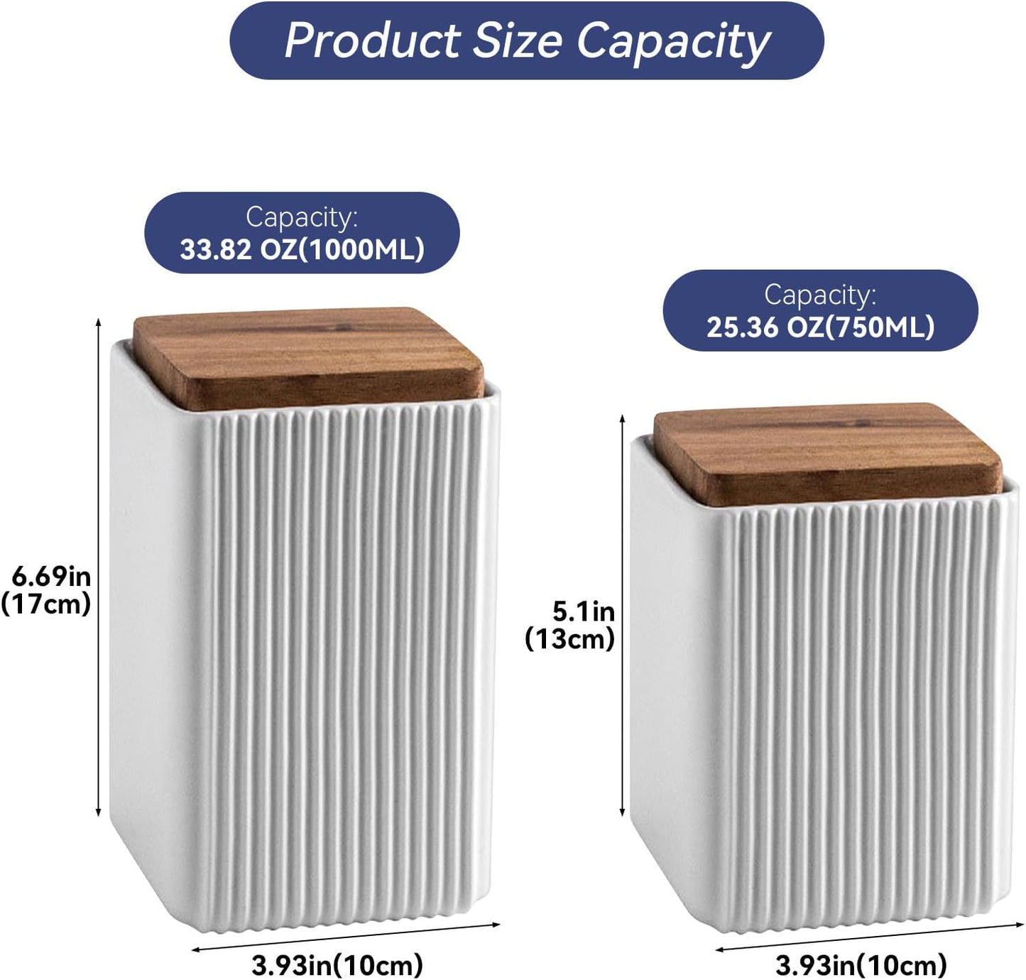 Ceramic Storage Jars Modern Elegant Highly Polished Airtight Storage Canisters with Lid Whiteware Food Stroage Jar for Kitchen Spice Tea Vanilla Sugar Coffee Beans (White-750ML)