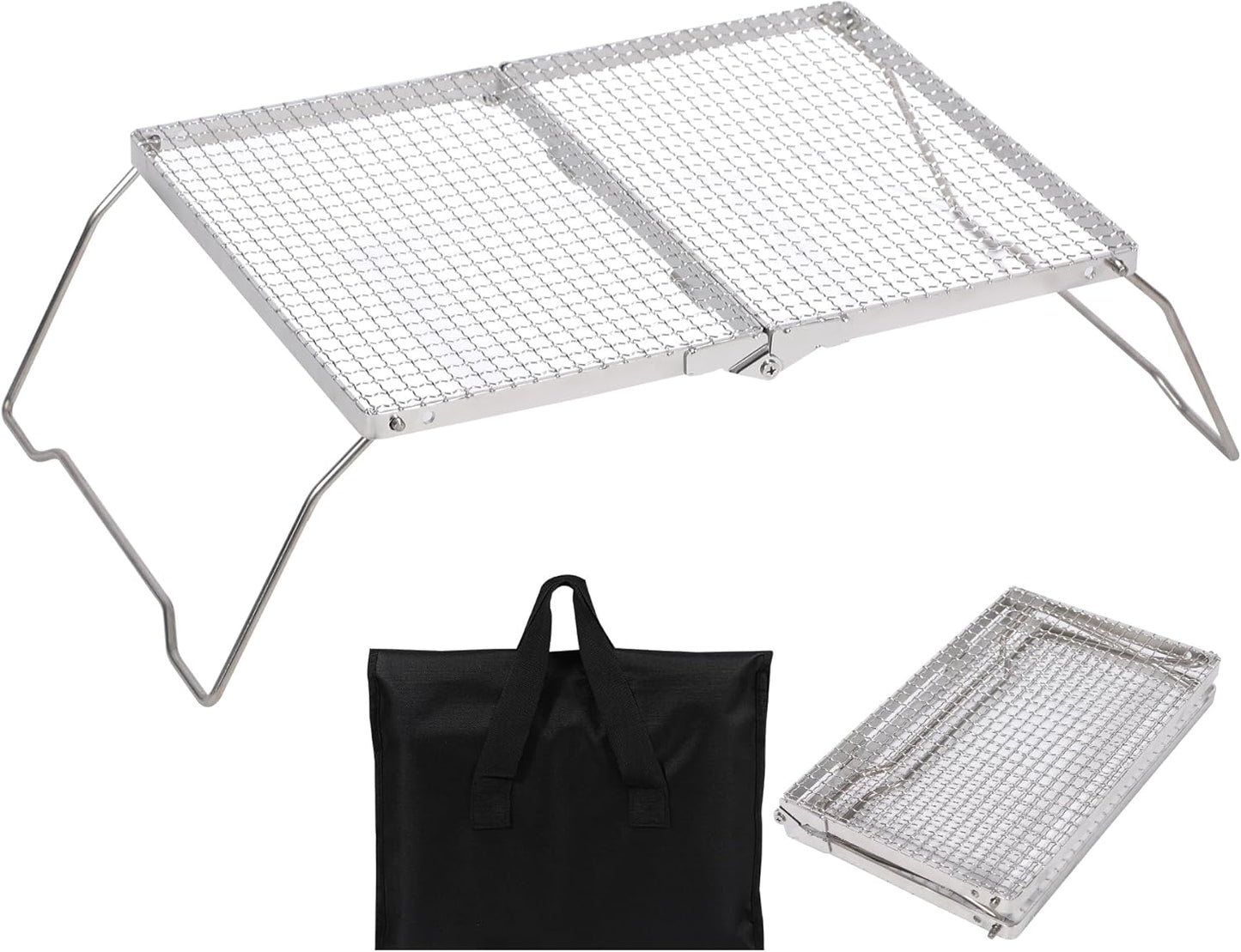 REDCAMP 17" Large Folding Campfire Grill with Mesh, 304 Stainless Steel Grate, Heavy Duty Portable Camping Grill with Carrying Bag for Outdoor Cooking BBQ