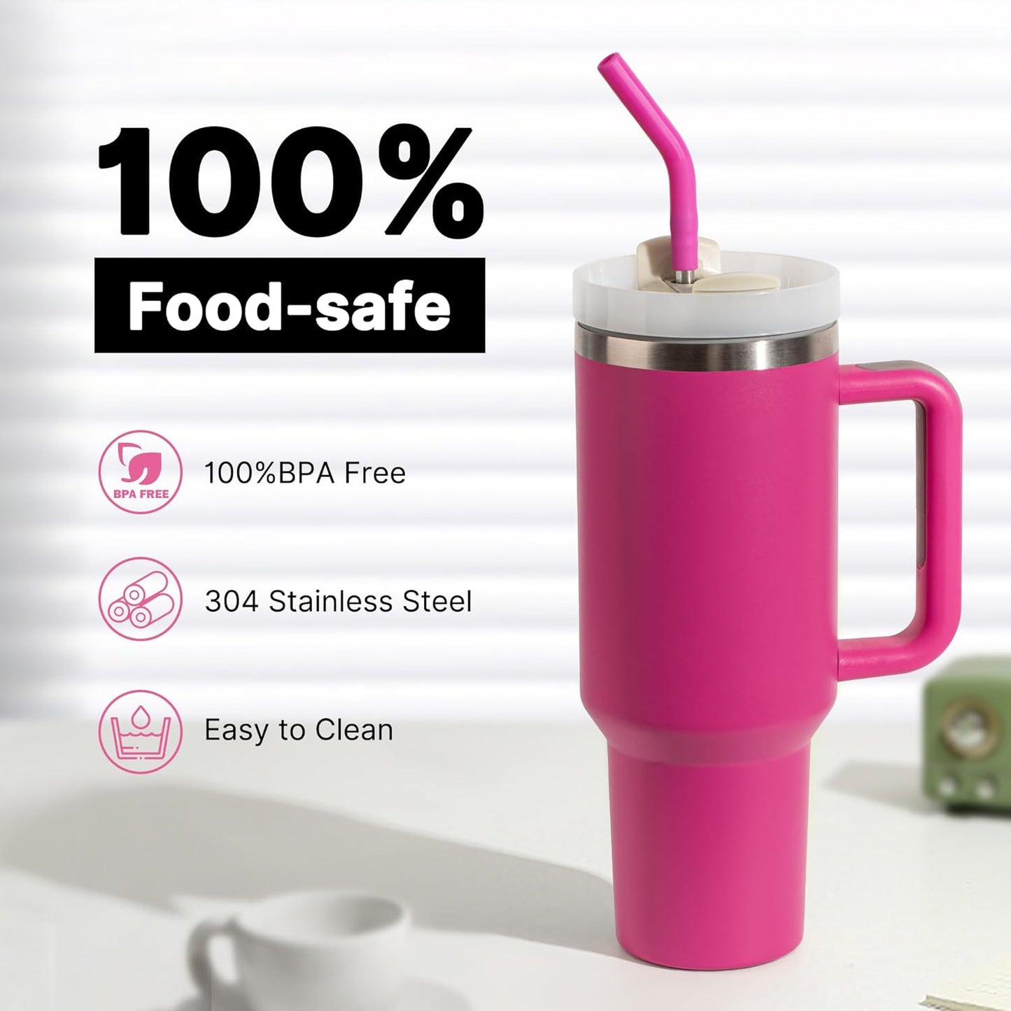 Metal Straws Reusable for 40oz Tumblers,Stainless Steel Replacement Straight Straws with Silicone Tips for 40oz Stanley Cup, Simple Modern,Meoky Tumblerr, Cleaning Brush