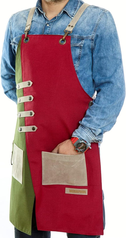 Apron for Women and Men Waterproof Canvas Extra Pocket for Chef Barista Gardening BBQ Grilling Crossback Unisex