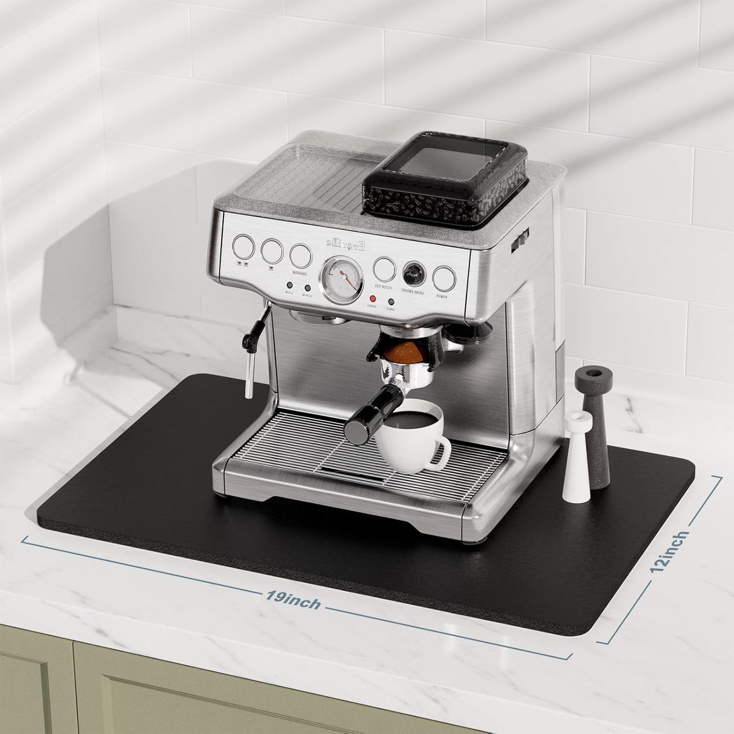 Rnivvi Coffee Mat, 12" x 19" Coffee Bar Mats for Espresso Machine Station Accessories and Organizer, Hide Stain Rubber Backed Absorbent Dish Drying Pad for Kitchen Counter, Cute Bar Decor Pad, Black