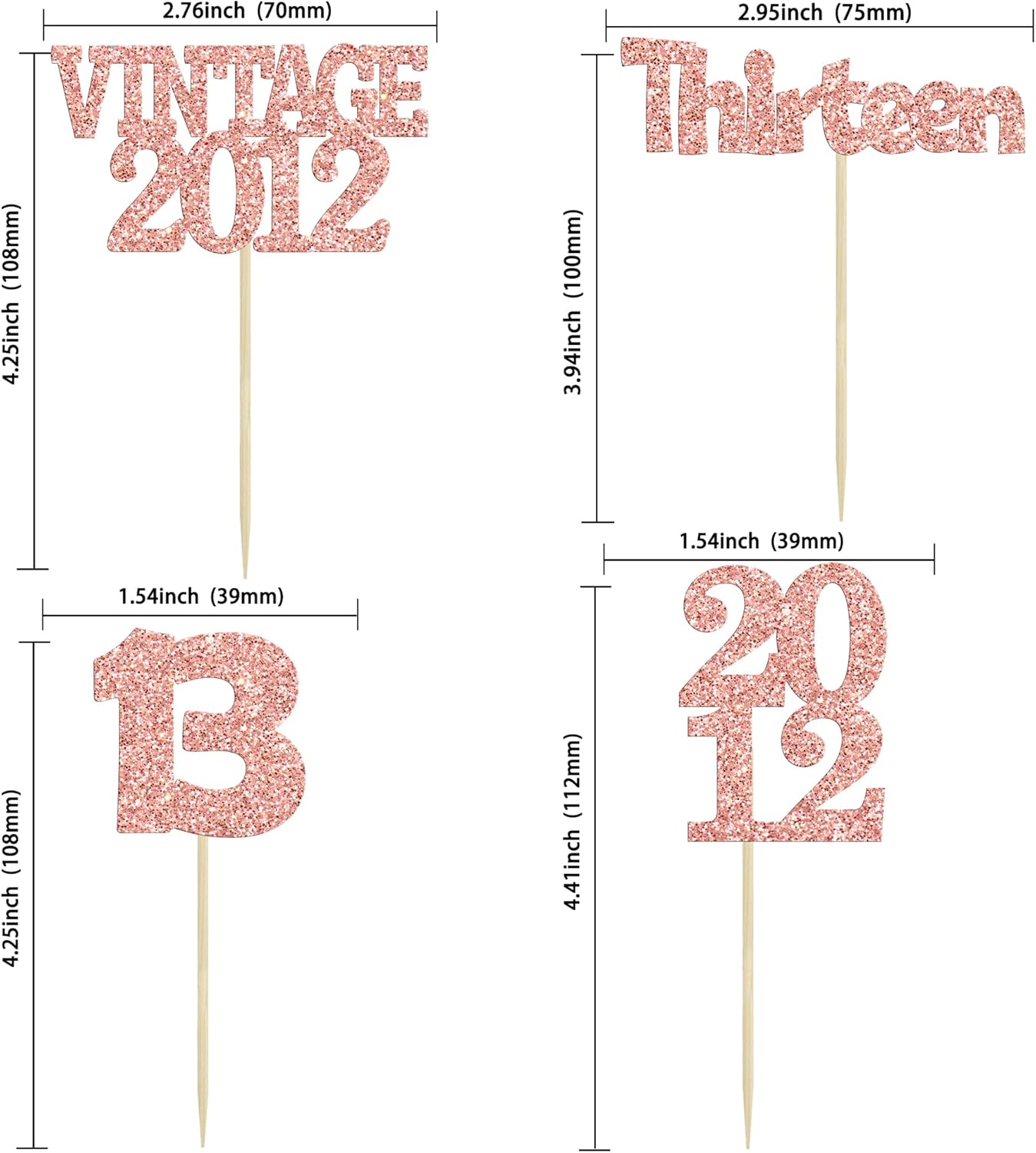 Gyufise 24Pcs 13th Birthday Cupcake Toppers Glitter Thirteen Vintage 2012 Hello 13 Years Birthday Cupcake Picks Official Teenager 13 Cake Decor for Happy 13th Anniversary Party Rose Gold