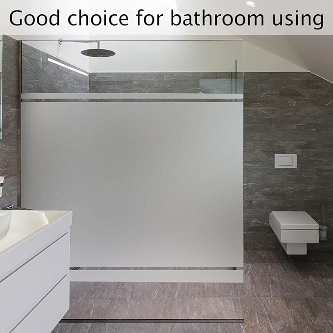 HIDBEA Frosted Window Privacy Film Heat Control UV Blocking, Static Cling Non-Adhesive Reusable Door coverings for Bathroom Home Office (Frosted 23.6 Inch x 9.8 Feet)