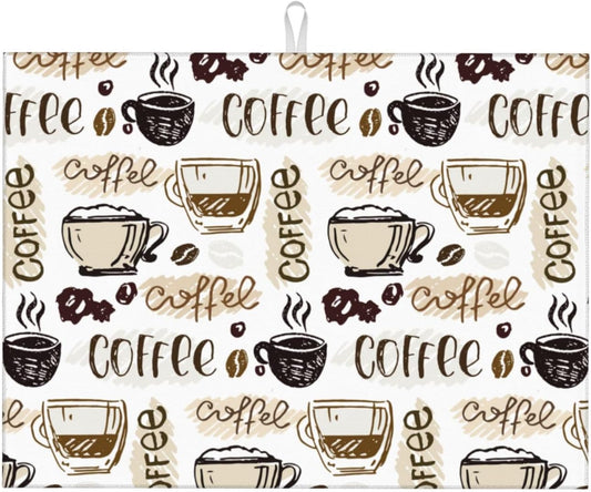Coffee Dish Drying Mat 18 x 24 Inch, Coffee Drying Mat Absorbent Reversible Microfiber Coffee Kitchen Mat Dish Rack Pad Dish Drainer Mat Brown Coffee Mat for Kitchen Counter Coffee Bar