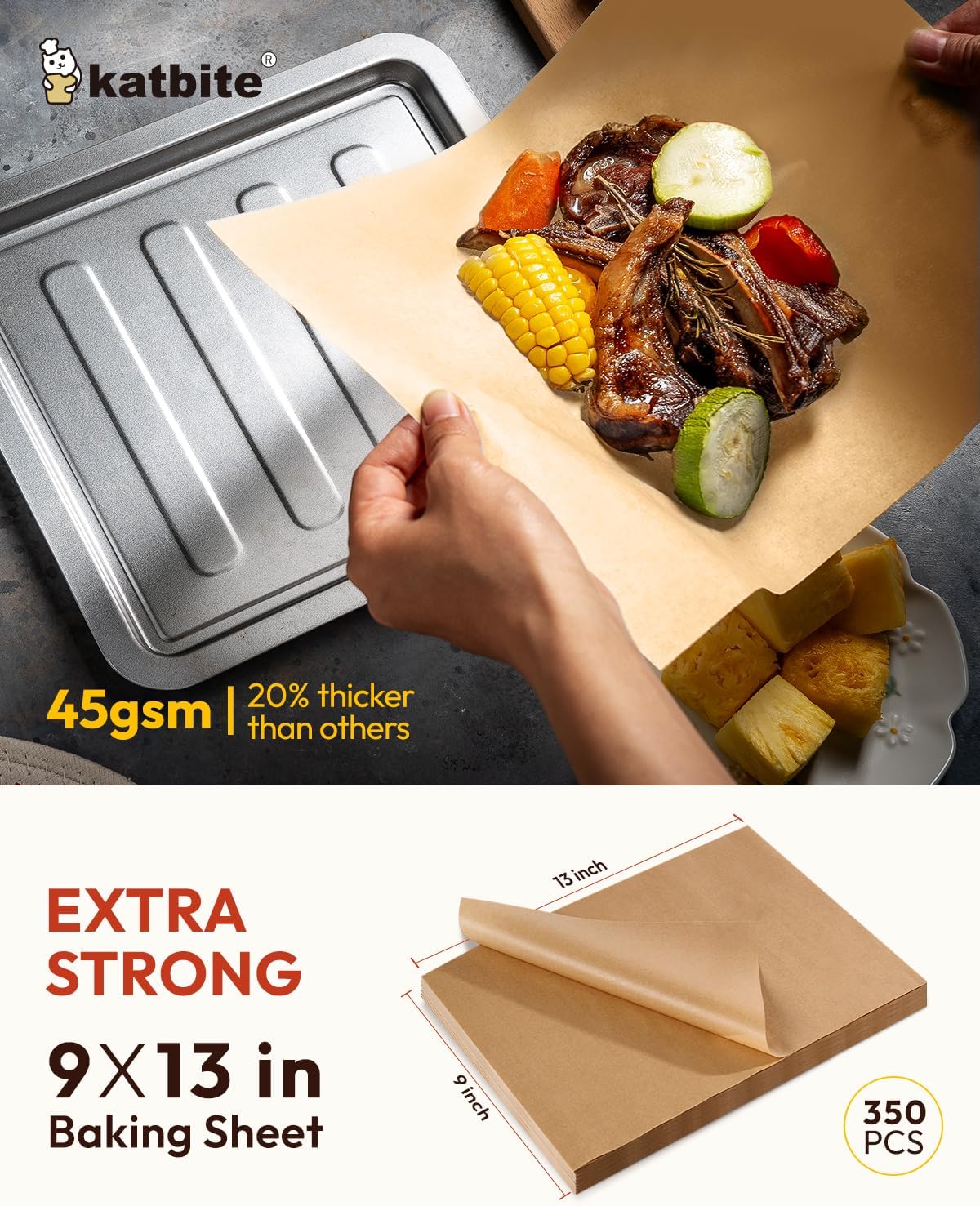 Katbite 350Pcs 9x13 In Parchment Paper Sheets, Heavy Duty Unbleached Baking Paper, Non-stick & Oil Proof for Oven, Air Fryer, Grilling, Steaming and Cooking Bread