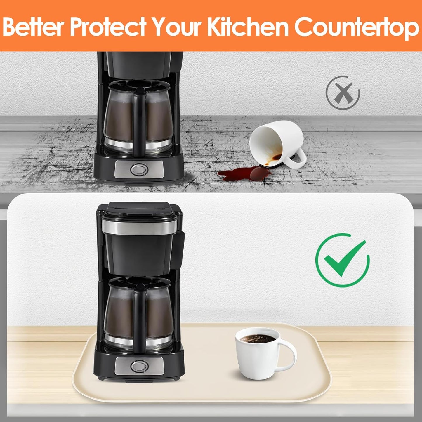 Silicone Coffee Maker Mat with Lip, 24'' x 16'' Heavy Duty Coffee Maker Mat for Countertops, Coffee Tray Fit Under Coffee Machine Appliance Automatic Machines Espresso Accessory, Beige