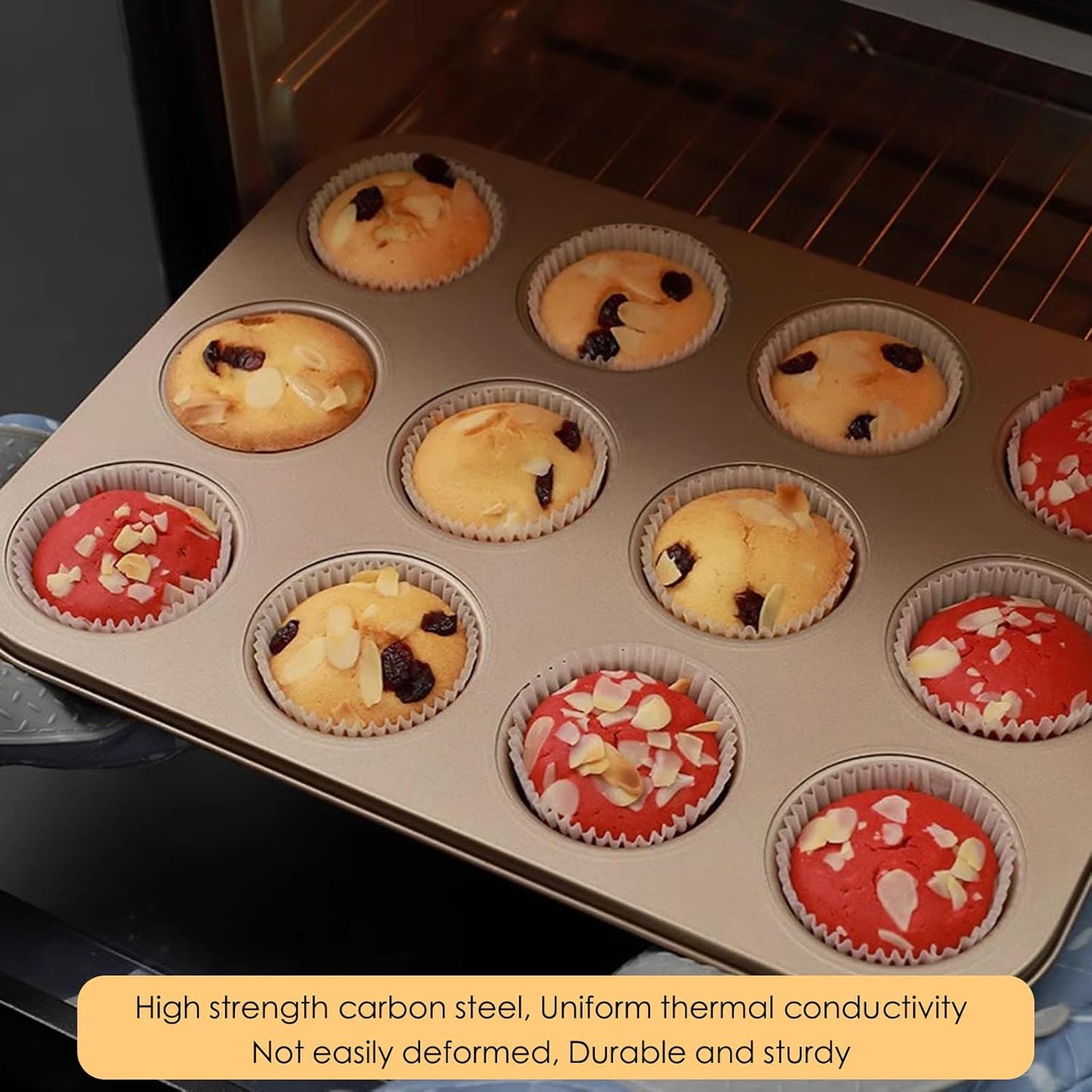 12-Cup Muffin Pan Tin for Baking, 2 Packs Nonstick Cupcake Pan Tin, Cup Cake Tray, Cheesecake Pans, Gold