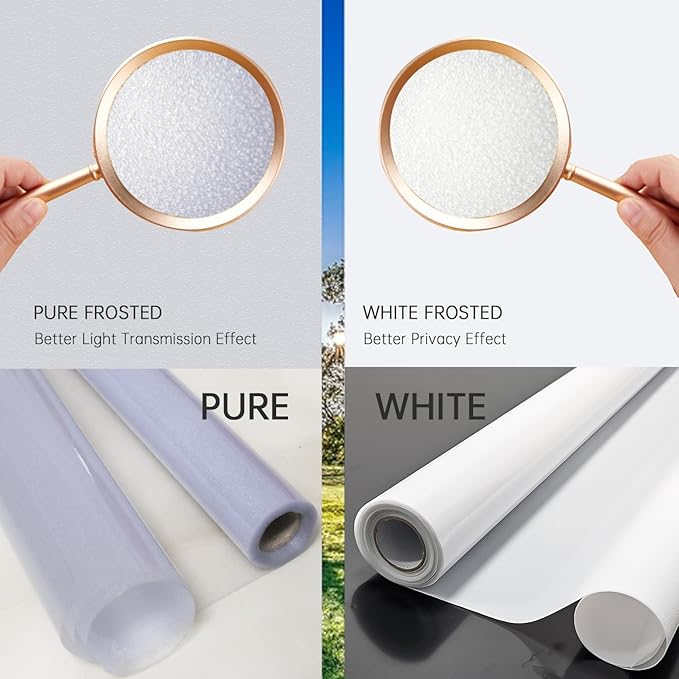 Window Privacy Film with Installation Tools, Static Cling, Anti UV, Heat Control, Ideal for Home Shower Office Glass Door (White Frosted【Glue-Free】, 45.2X78.7Inch)