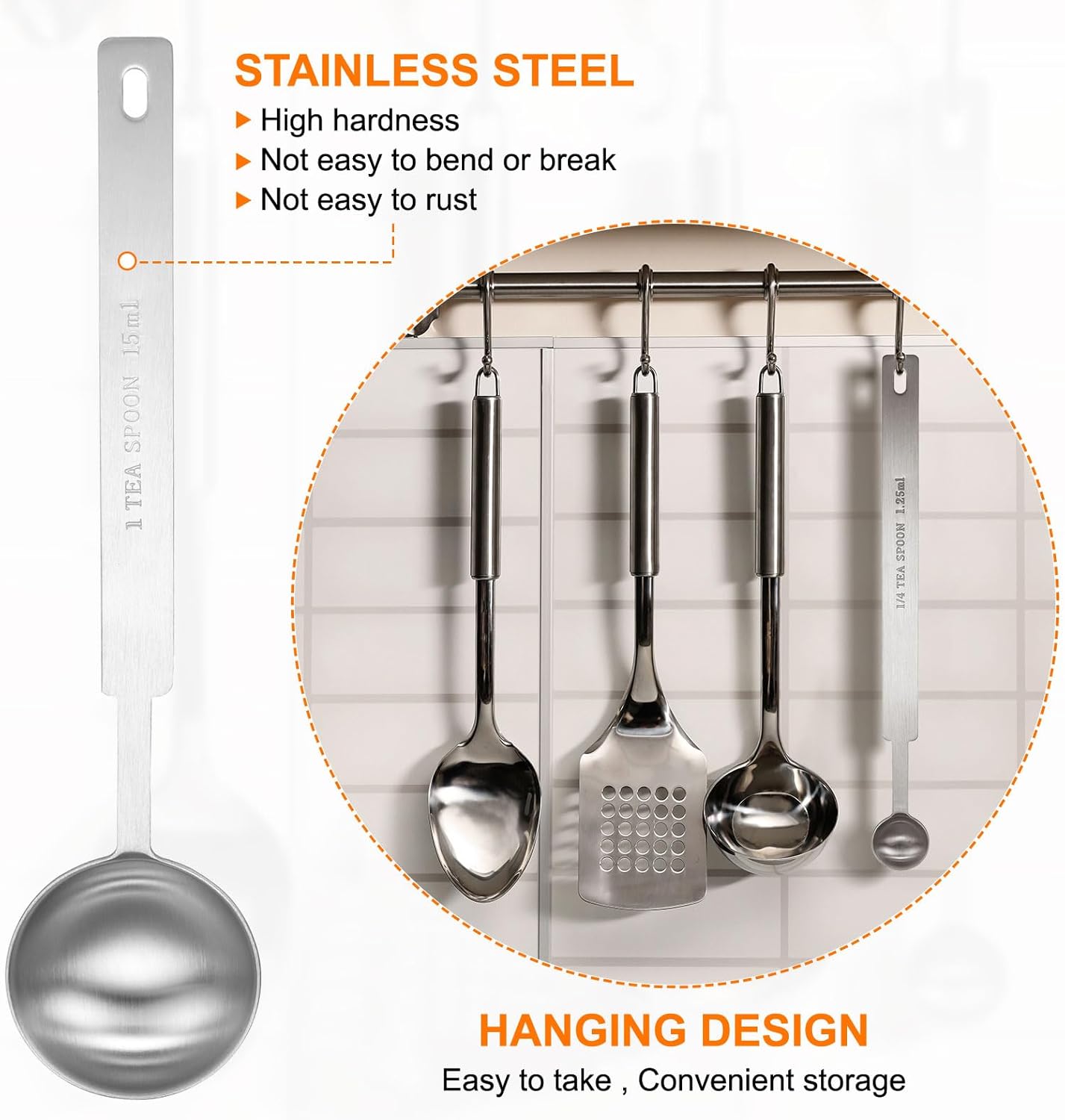 HARFINGTON Single Measuring Spoon 3tsp (1tbsp, 15ml) Teaspoon/Tablespoon 430 Stainless Steel Single Tiny Square Bowl Measuring Spoon Long Handle Measure Scoop