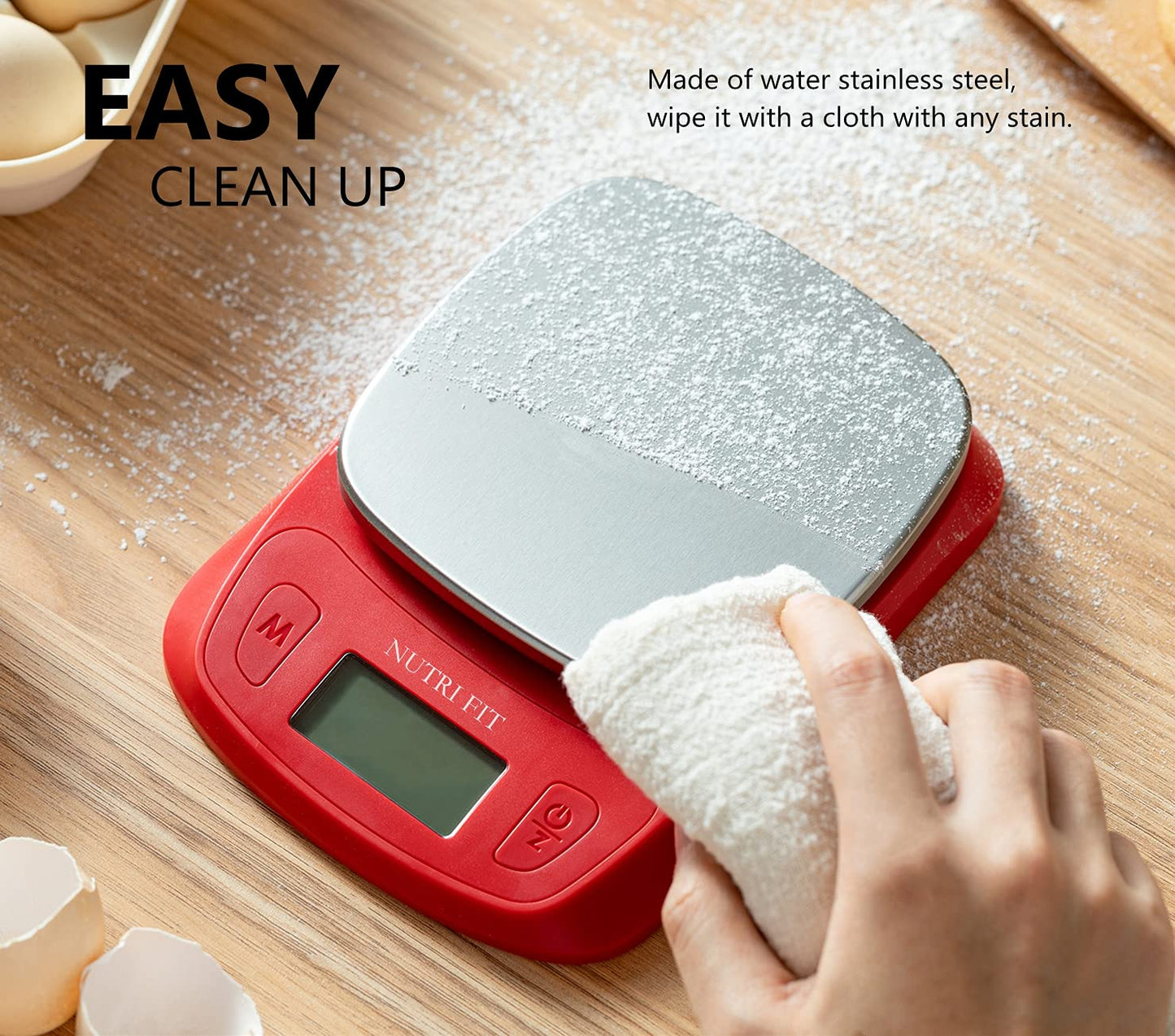 NUTRI FIT Ultra Slim Food Scale Digital Kitchen 1g Increment Measure in lb oz ml High Precision Weight in Grams and oz for Coffee Making, Meal Prep - Red/Stainless Steel