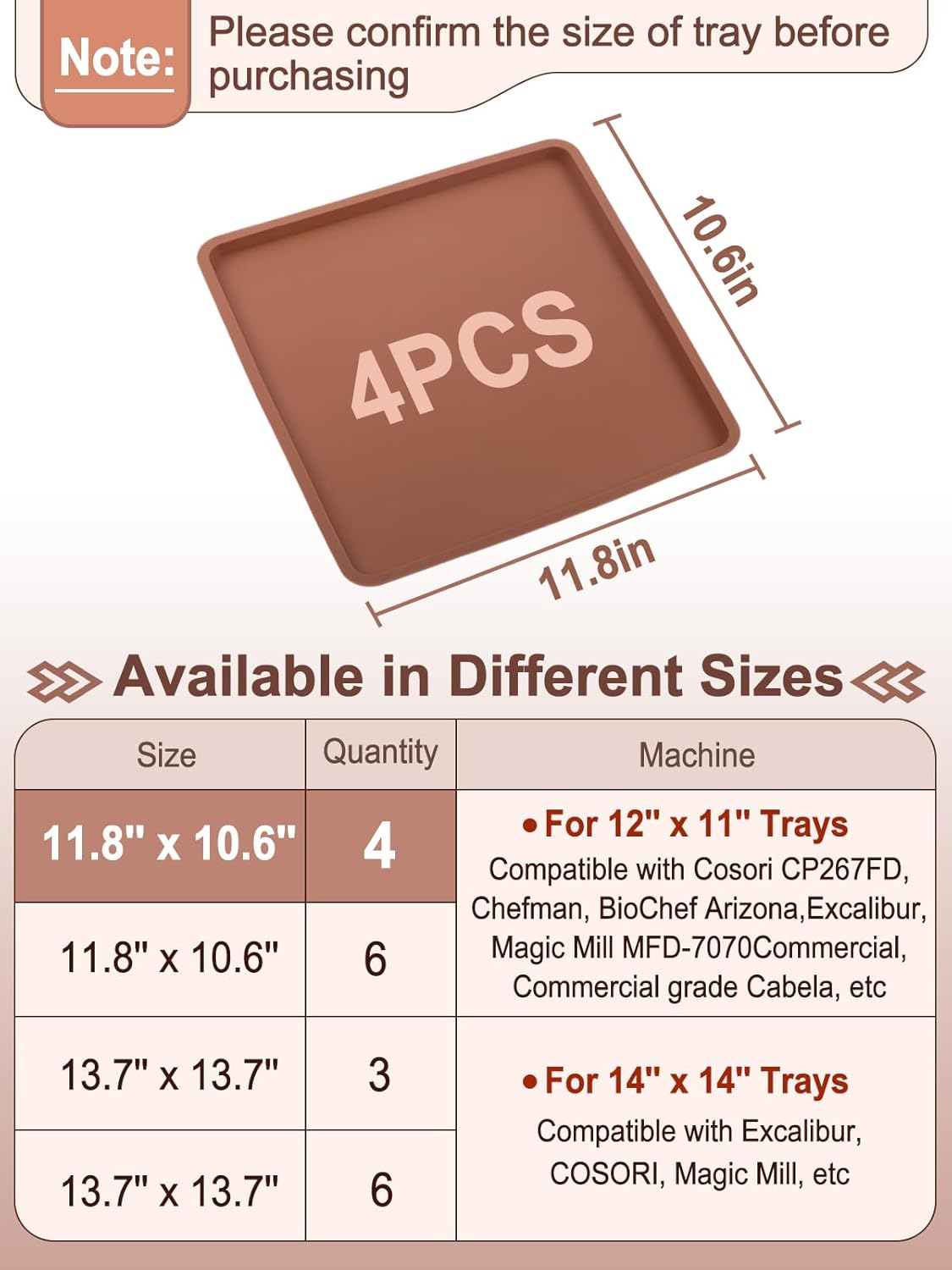Aulock 4PCS Silicone Food Dehydrator Sheets with Edge, Compatible with Cosori 12" x 11" Trays, Square Non-stick Tray Liner, High Temperature Resistance Reusable Dryer Mats