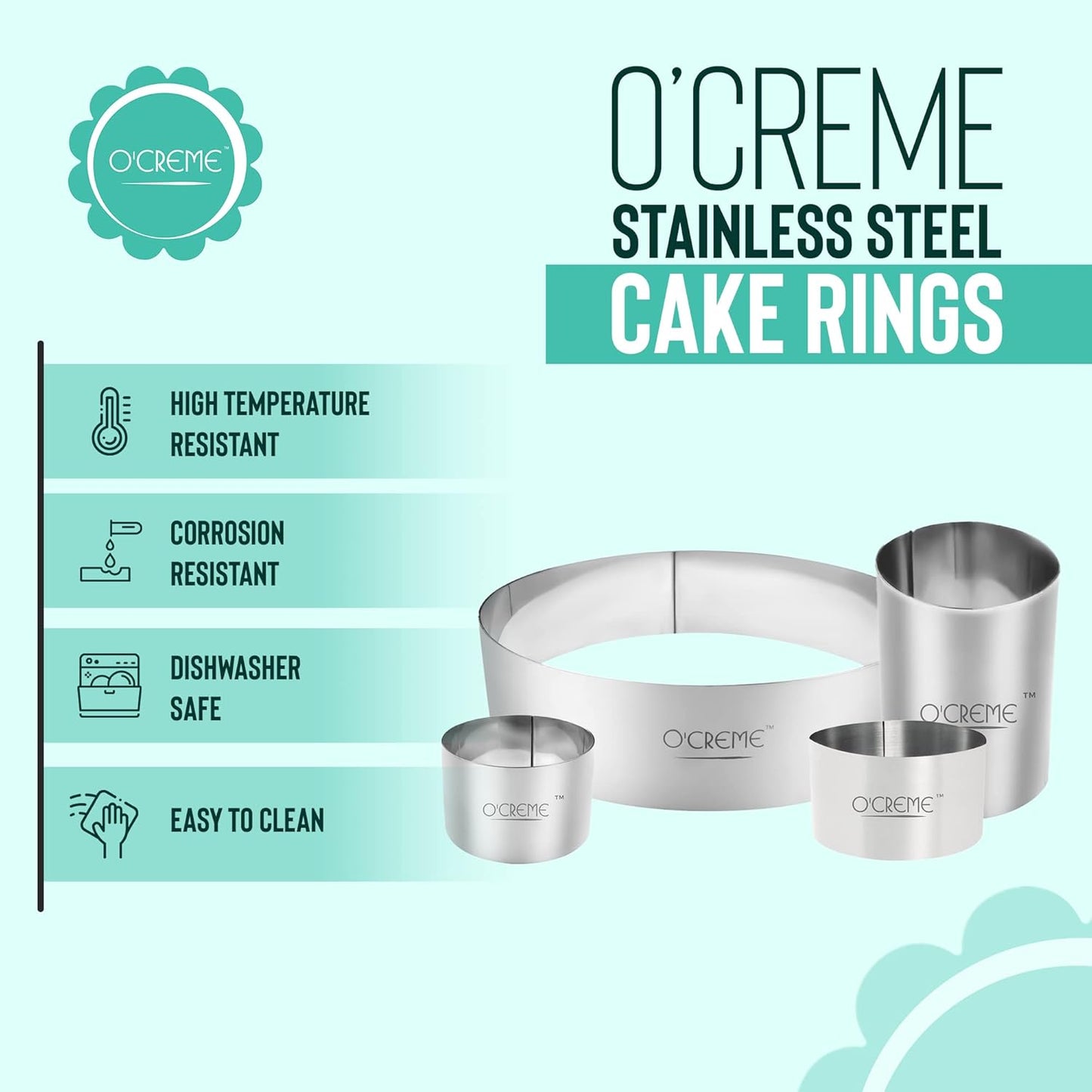 O'Creme Cake Ring Sturdy Stainless Steel Round Mousse Cake Ring Mold for Baking, Dessert Cake Decorating Pastry Rings 8 Inch Diameter x 2-1/2 Inch High