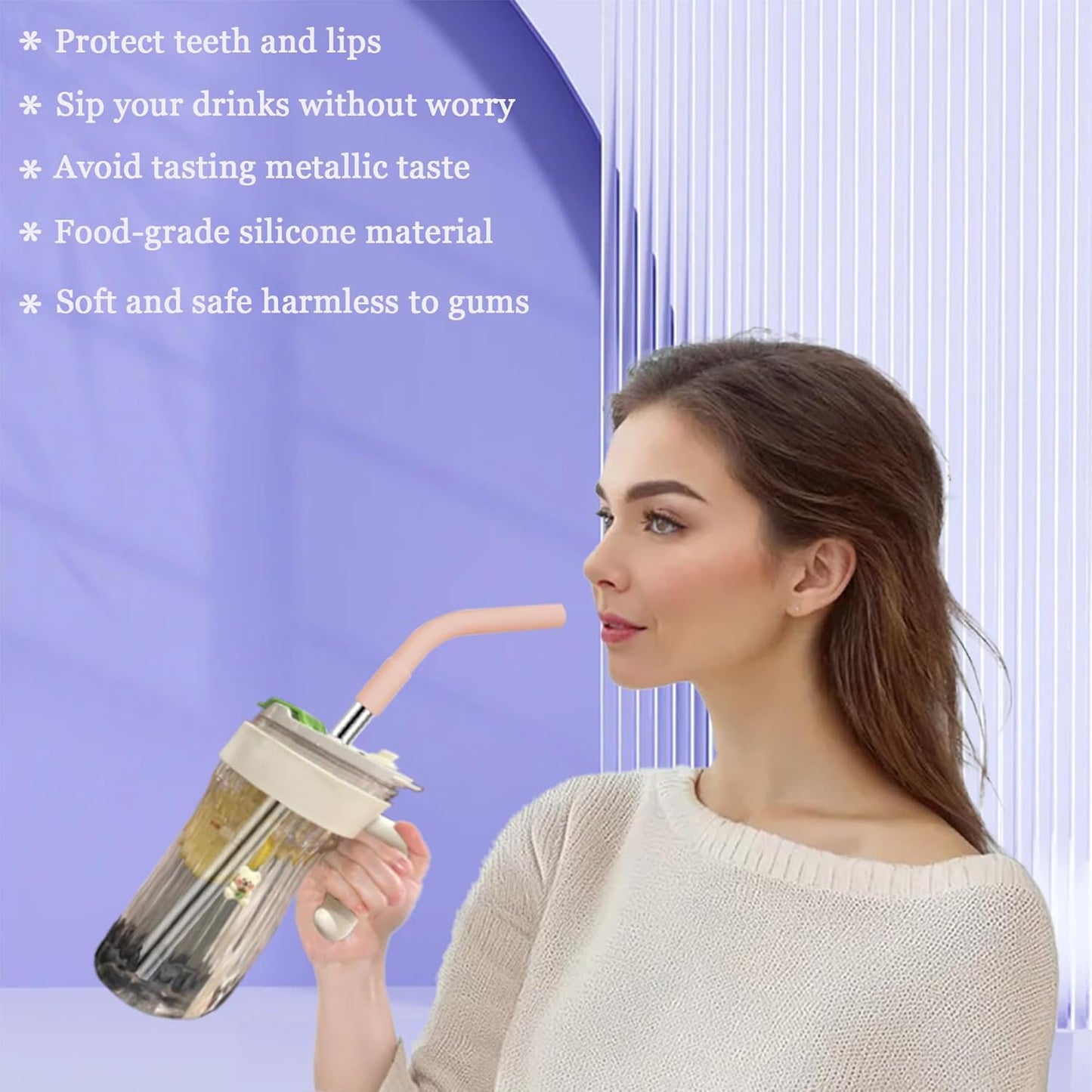 6 Pcs Reusable Color Silicone Straw Tips with 6 Pcs Clear Plastic Straws Compatible with Stanley 40/30 oz Cup Tumbler 8mm Drinking Long Straws with Flex Elbow Silicone Covers, 1 Cleaning Brush