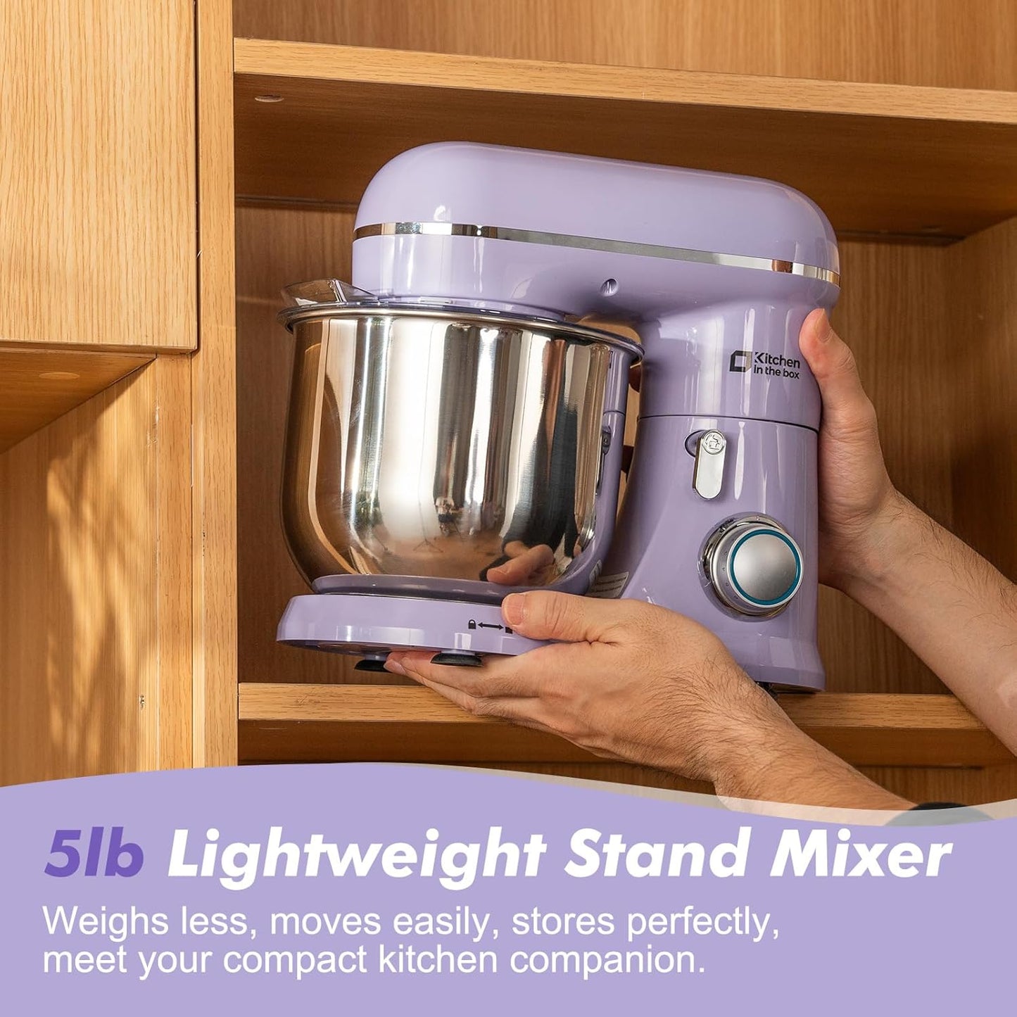 Kitchen in the Box Stand Mixer, 3.5 QT Small Electric Kitchen Mixer, 10-Speed Portable Lightweight Food Mixer with Stainless Steel Bowl, Egg Whisk, Dough Hook, Beater (Lavender Purple)