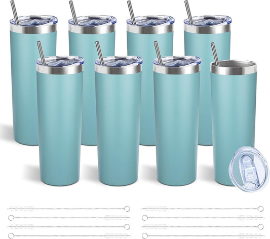 20 oz Skinny Tumbler with Lid and Straw,Stainless Steel Vacuum Insulated Tumbler Cup Double Wall Leak-proof Coffee Mug,Travel Thermal Water Tumbler for Home,Office,Outdoor (Glacier blue,8)