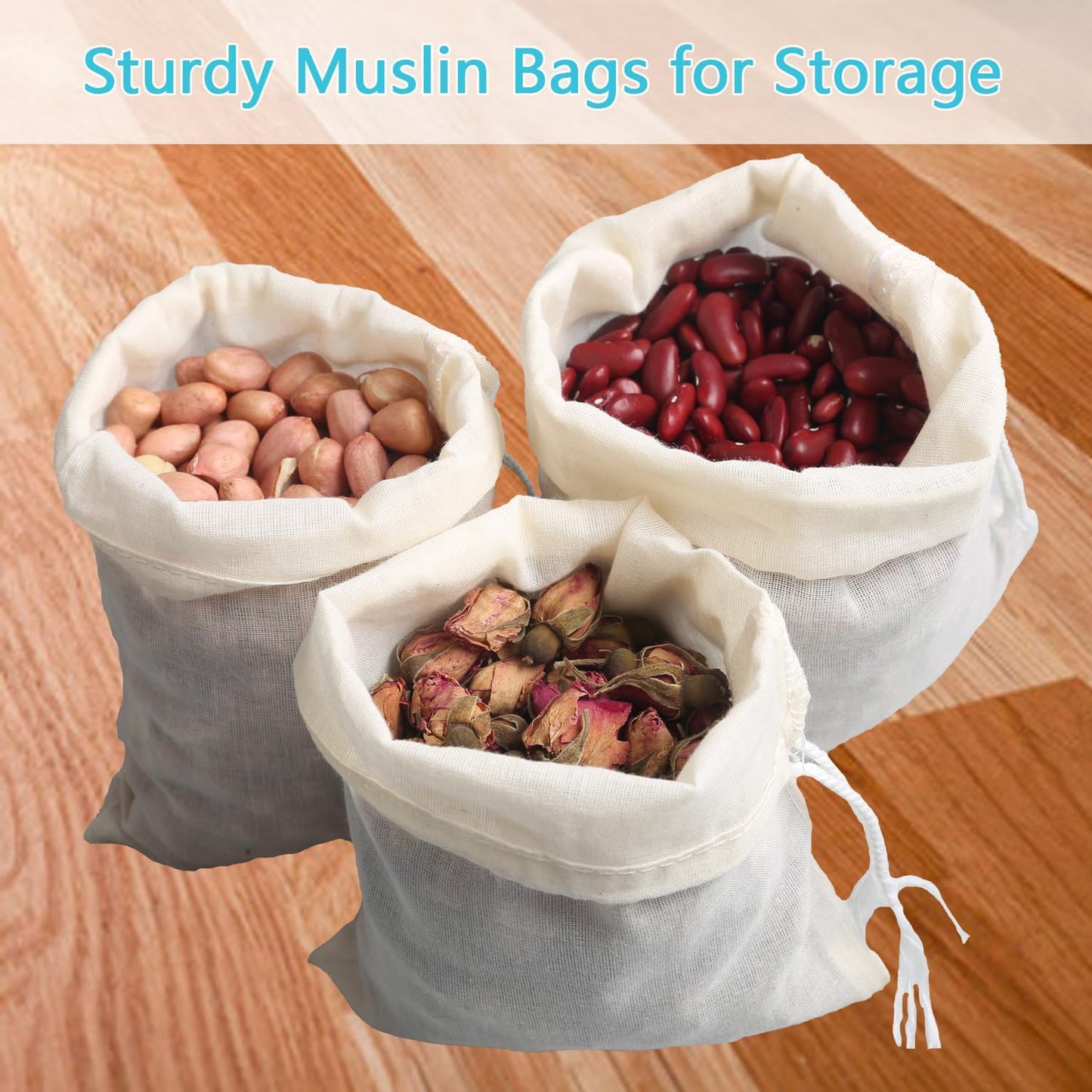 Eketirry Spice Bags, 20pcs Reusable Empty Tea Bags, Muslin Strainer Bags, Soup Bags for Cooking, Natural Cotton Fine Mesh Cheesecloth Bags for Cold Brew Coffee(3 x4" &5x6.3")