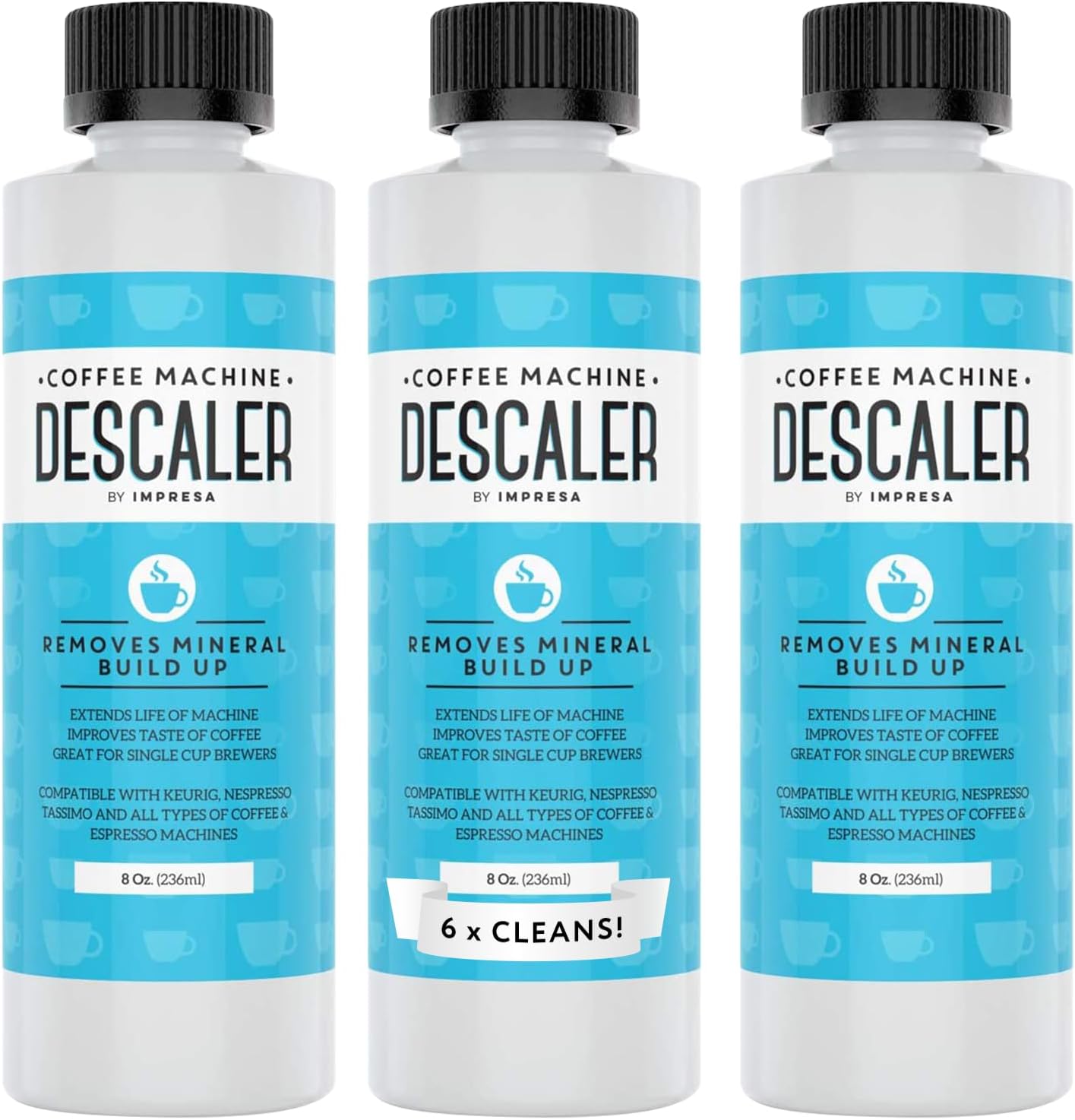 IMPRESA Coffee Machine Descaler - Machine-Safe Formula & Descaling Solution - Universal Descaler for Coffee Maker Compatible with Keurig, Nespresso, Breville & More - 3 Pack, 6 Uses, Made in USA
