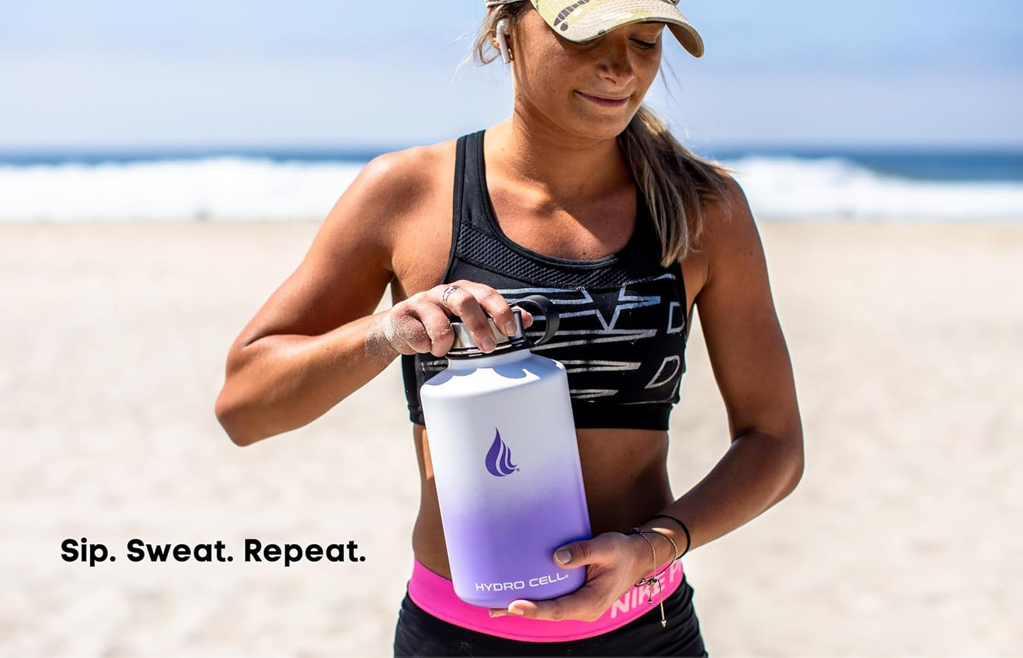 HYDRO CELL Stainless Steel Insulated Water Bottle with Straw - For Cold & Hot Drinks - Metal Vacuum Flask with Screw Cap and Modern Leakproof Sport Thermos for Adults (Lavender/White 64oz)