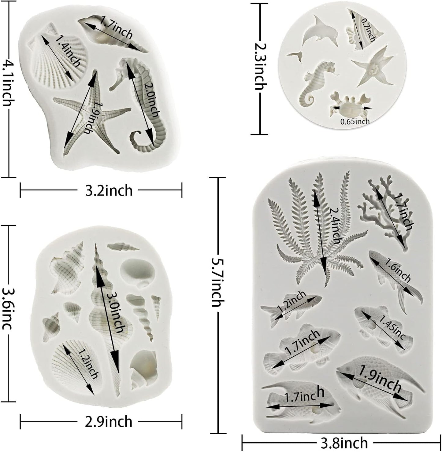 MEMOVAN Marine Theme Silicone Fondant Mold 4pcs Under the Sea Cake Mold Hippocampus Seaweed Sea Fish Crab Coral Conch Sea Shell Silicone Chocolate Mold for DIY Ocean Theme Cake Cookie Chocolate Candy