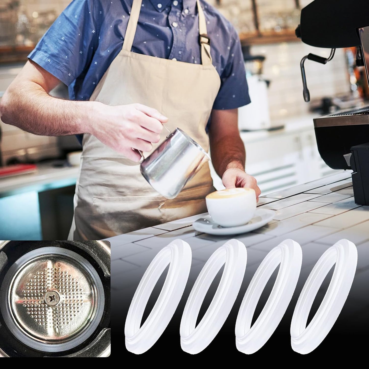 4 Pcs Replacement Gasket Seal Ring, 51mm Silicone Steam Ring Espresso Machine Repair Kit, Grouphead Gasket Replacement Part Compatible with De'longhi EC820 EC850 EC860 DEDICA EC680 EC685 Smeg