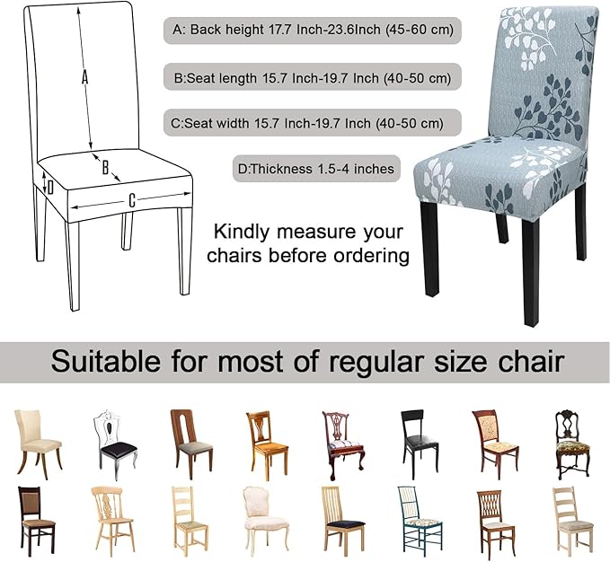 JQinHome Pattern Chair Covers for Dining Room Set of 4, High Stretch Removable Washable Parsons Chair Slipcover for Home Party Hotel Wedding Ceremony (Flower,4PCS)