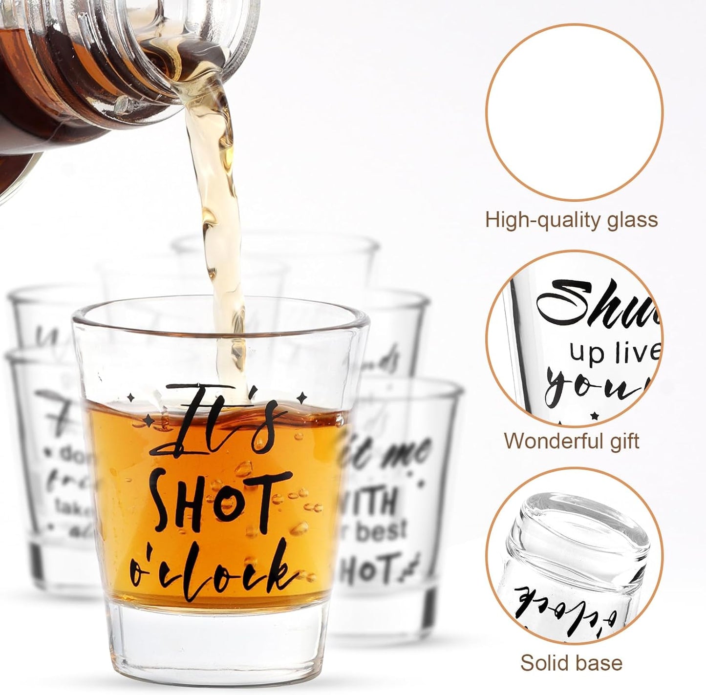 Kolewo4ever 24 Pieces Funny Friends Shot Glasses Funny Friends Shot Glasses Clear Glass Cups with Heavy Base for Adult Small Glass Shot Cups 1.75 oz Shot Glass for Best Friend