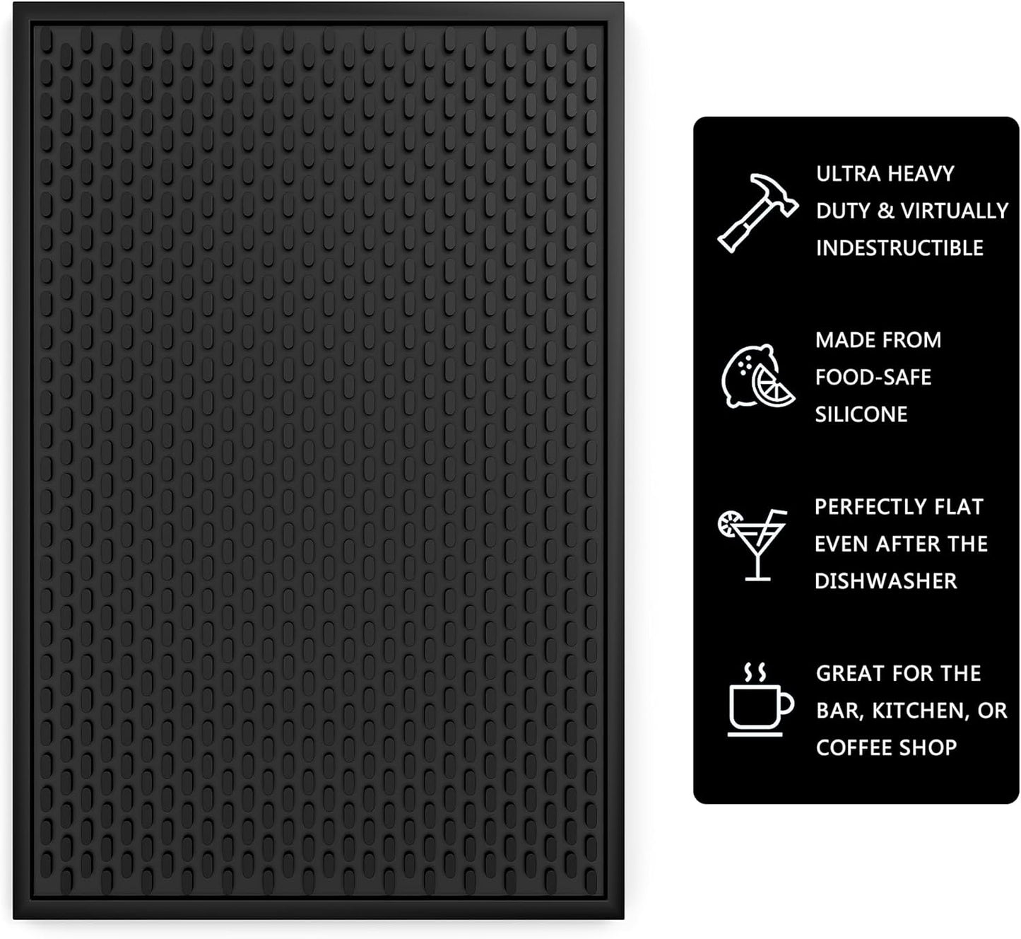 2 Pack Silicone Bar Mat - 1/2 Inch Thick Heat-Resistant and Food Safe Drip Mat - Spill Mats for Counter Top - Kitchen Service Mat, Coffee Bar, Restaurant - Drying Mat - 18 x 12 Inches