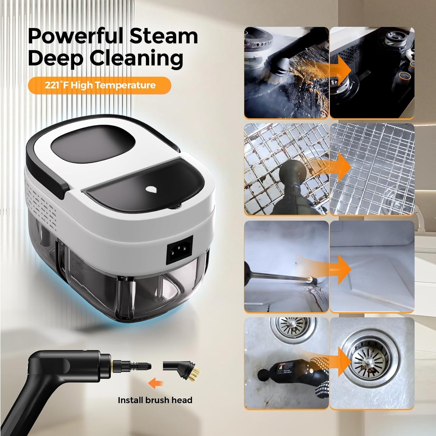 Steam Cleaner for Home, Steam Cleaner 2500w, High Pressure Steamer for Cleaning, 1.6L Water Tank, 3 Level Steam Control, High Heat Handheld Steamer for Kitchen, Bathroom, Upholstery, Car, Furnitur