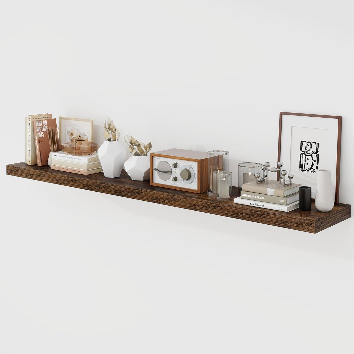 55 Inch Floating Shelves, 9.3" Deep Floating Shelf Wall Mounted, 56" Wall Shelves, Rustic Deep Bookshelf, Large Display Shelves & Storage Shelves for Bedroom, Living Room, Brown, Set of 1