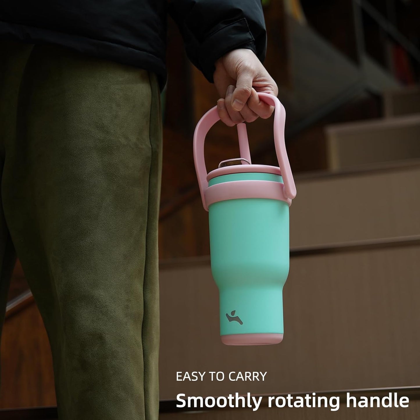 40 oz Tumbler with Side Handle, Insulated Water Bottle with Straw and 2 in 1 Lid, Stainless Steel Cup Travel Coffee Mug for Sports Office Gym,Fuchsia