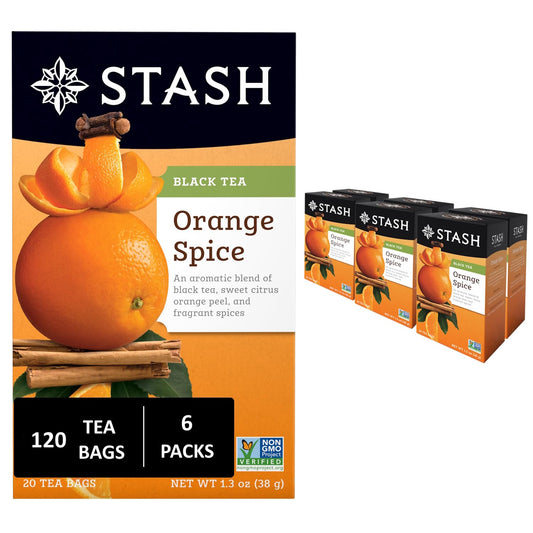 Stash Tea Orange Spice Black Tea - Caffeinated, Non-GMO Project Verified Premium Tea with No Artificial Ingredients, 20 Count (Pack of 6) - 120 Bags Total
