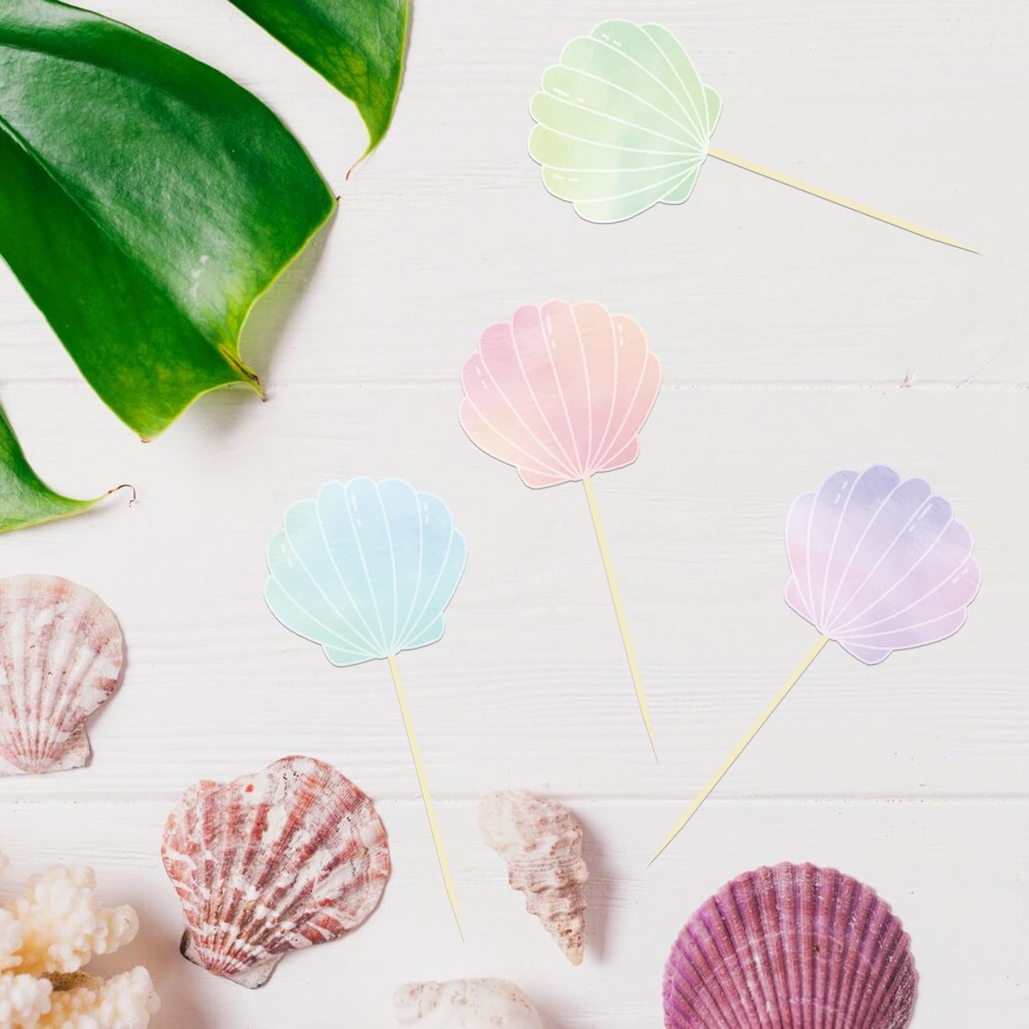 24 Pieces Seashell Cupcake Toppers Under the Sea Mermaid Cake Topper Decorations Picks for Mermaid theme Birthday Party Decoration Baby Shower Supplies (Seashell)