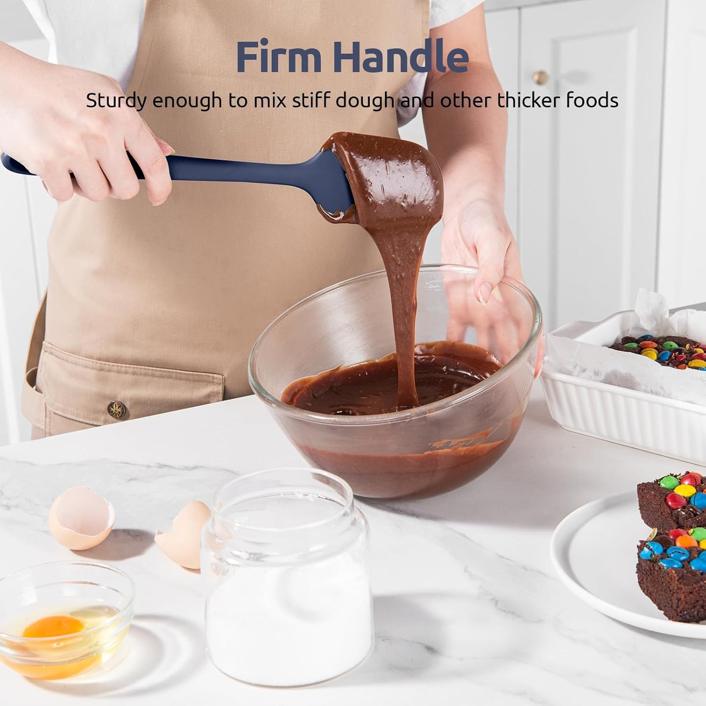 U-Taste Silicone Spatula Set, 600ºF High Heat Resistant, Seamless Food Grade Flexible Rubber Kitchen Cooking Mixing Baking Scraper for Nonstick Cookware Set of 3 (Midnight Blue)