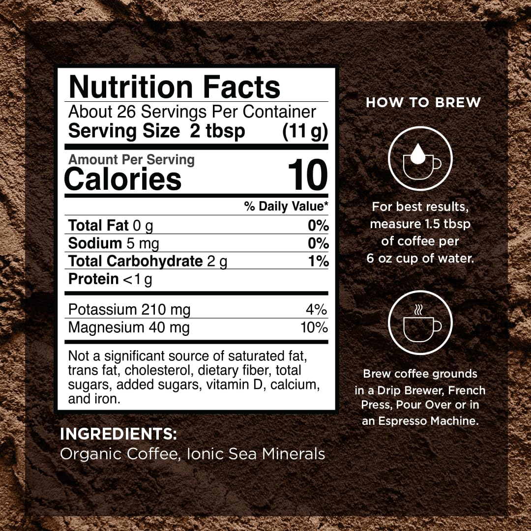 VitaCup Mineral Coffee with Trace Minerals, Hydrate, Replenish & Restore w/All Natural Sea Minerals, Electrolytes, Organic Coffee, Single Origin, Medium Dark Roast, Ground Coffee, 3 Bags 10oz Each