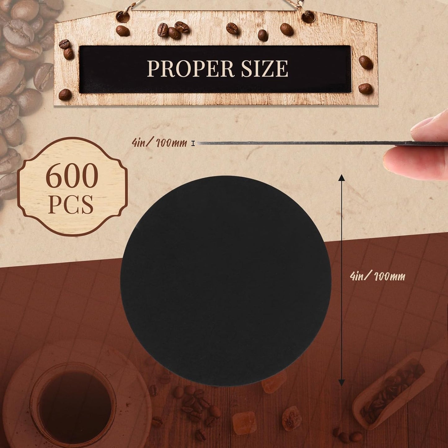 TaoBary 600 Pcs Disposable Paper Coasters Bulk 1MM, 4 Inch Round Cardboard Coasters Blank for Bar Drinks DIY Crafts Arts Wedding (Black)