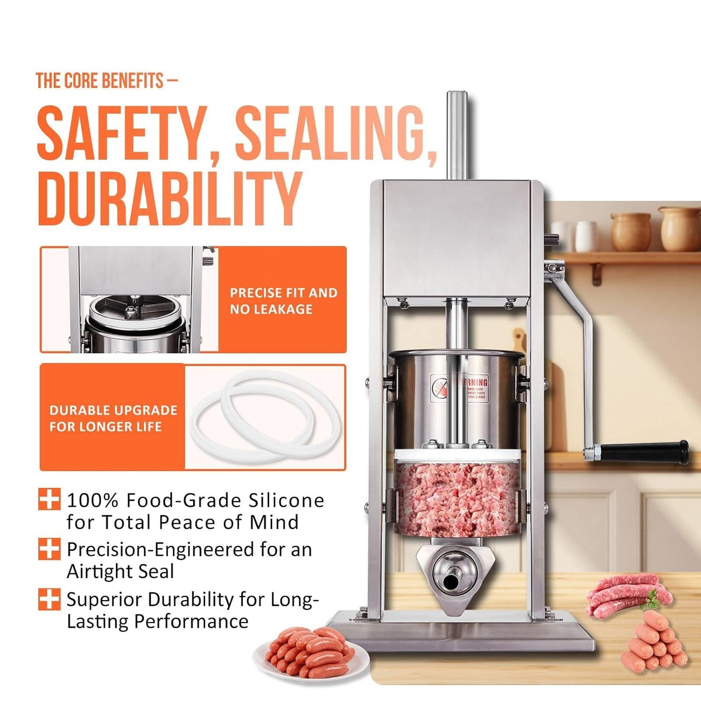 2-Pack Sausage Stuffer Gasket Replacement, 4.83-inch Food-Grade Silicone O-Ring Seal for 3L 5L 7L Vertical & Horizontal Sausage Makers, Compatible with Hakka Brothers, V-evor, Weston