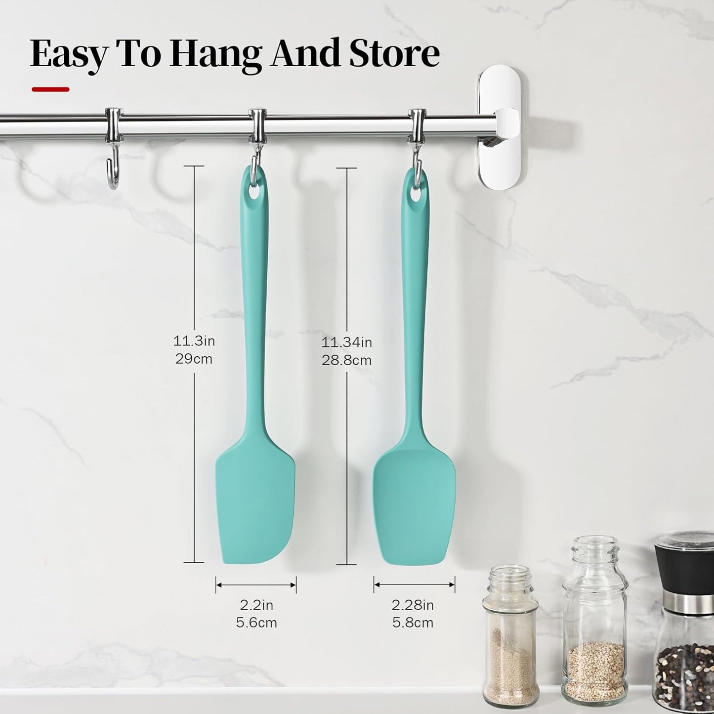 600ºF Heat Resistant Spatulas, High Heat Food Safe Semless Kitchen Silicone Scraper Set for Cooking Baking Mixing Scraping Stirring Nonstick Cookware Pan Bowl (2Pcs,Aqua Sky)