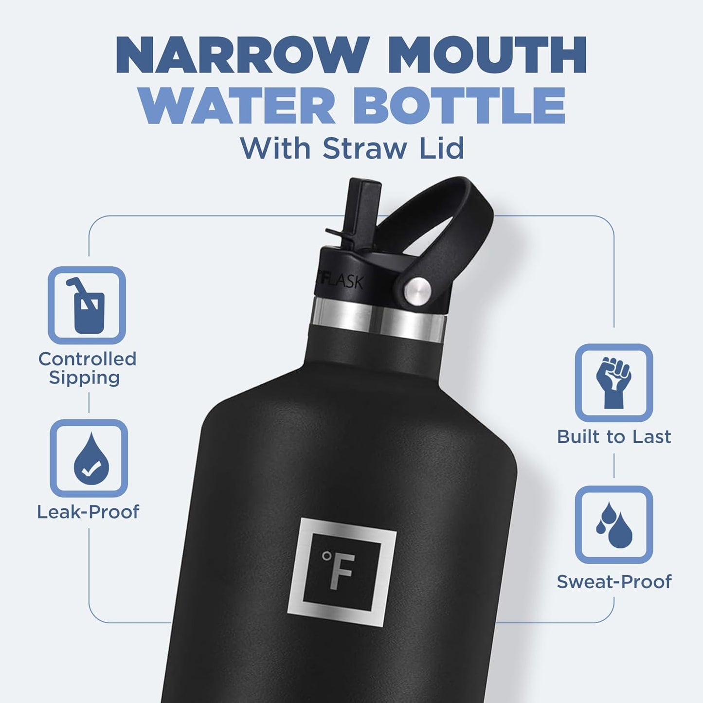 IRON °FLASK Camping & Hiking Hydration Canteens - 3 Lids (Narrow Straw Lid) Leak Proof Vacuum Insulated Stainless Steel - Hot & Cold Double Walled Sports Water Bottle - Fire, 64 Oz