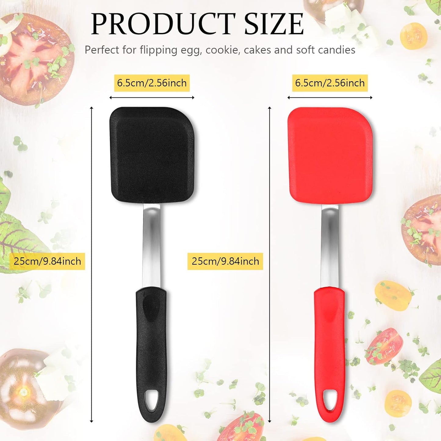 Silicone Cookie Spatula Turner 2 Pack Mini Brownie Spatula Flexible Kitchen Small Silicone Turner for Nonstick Cookware Heat Resistant No Scratch Flipper for Egg Pancake(Black, Red)