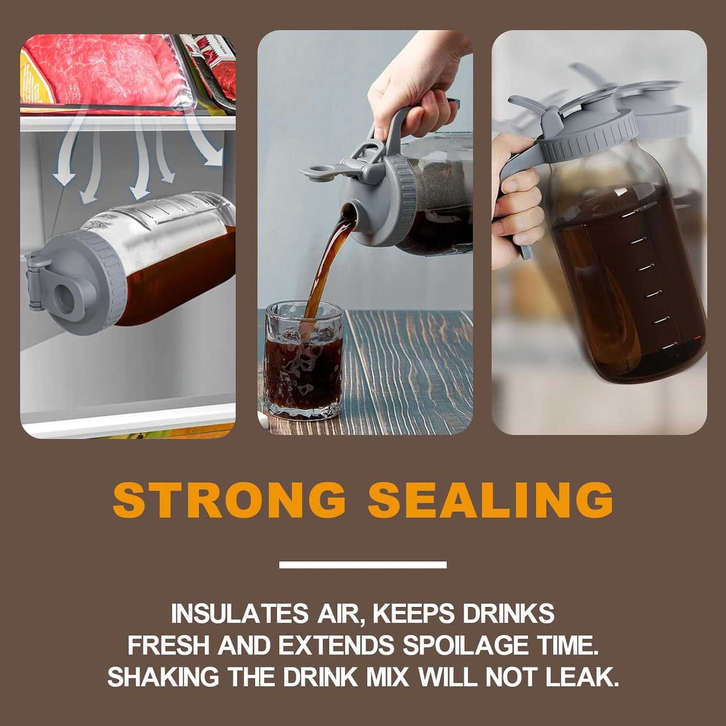 Cold Brew Coffee Maker Jar - 64oz Thick Glass Multipurpose Mason Pitcher Spout Lid with Handle & Stainless Steel Filter for Iced Coffee, Lemonade, Ice Tea, Homemade Fruit Drinks Container