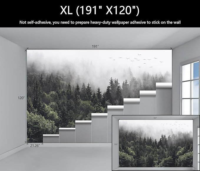 WFBHUA-Foggy Forest Woodland Wallpaper Green Nature Landscapes Wall Murals for Bedroom Living Room(Not Peel and Stick)