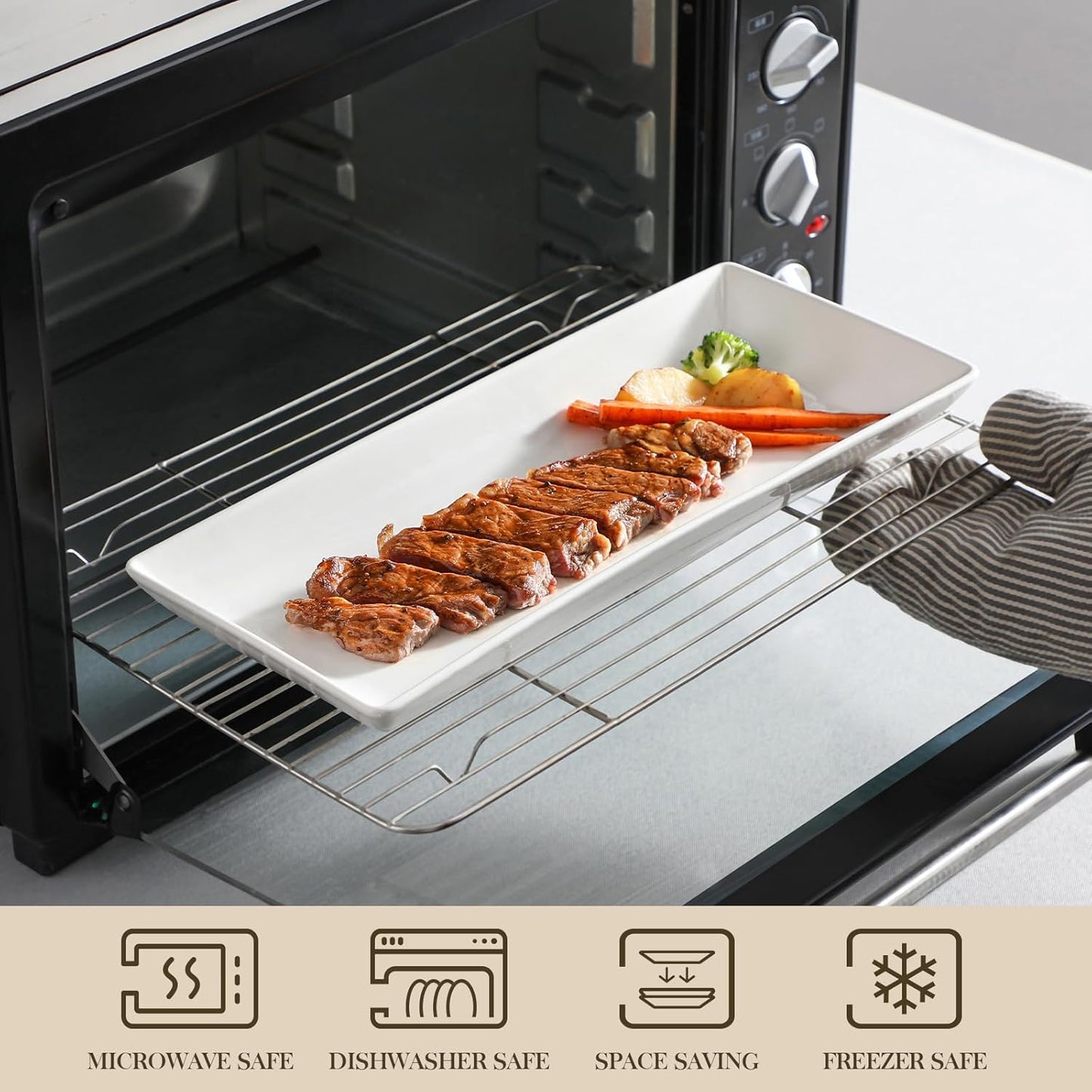 MALACASA 3 Tier Serving Tray, Porcelain Tiered Cupcake Stand, Ceramic Elevated Serving Platter with Collapsible Sturdier Rack,Series PLAT (White, 14 Inch)