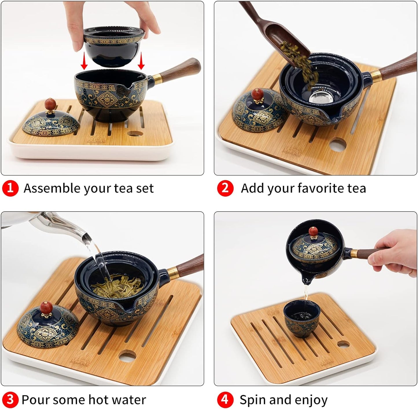 LURRIER Porcelain Chinese Gongfu Tea Set,Portable Teapot Set with 360 Rotation Tea maker and Infuser,Portable All in One Gift Bag for Travel,Home,Gifting,Outdoor and Office (Green)