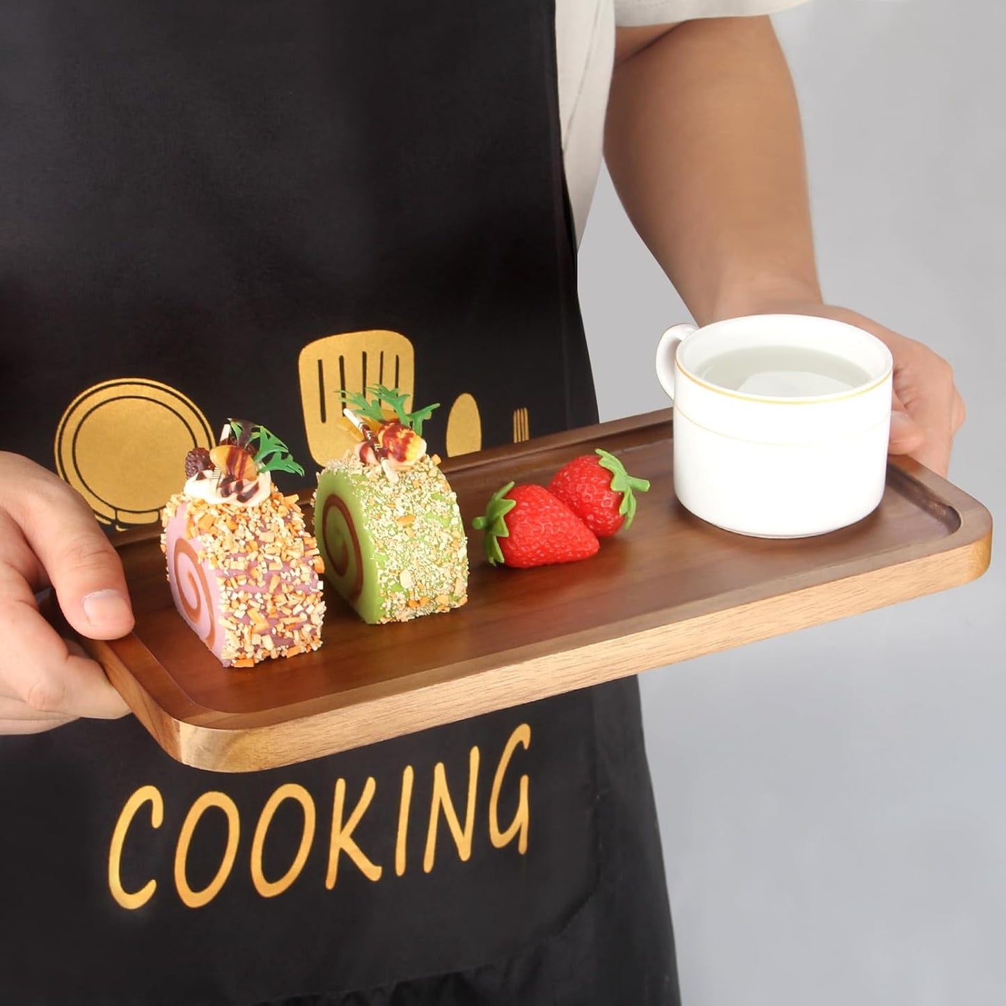 Acacia Wood Platters Small 12"x6" Long Charcuterie Board Rectangle Decorative Tray Wooden Serving Platter for Food Appetizer Cake Plates Kitchen Dish Cheese Boards Rectangular Snack Dessert Trays