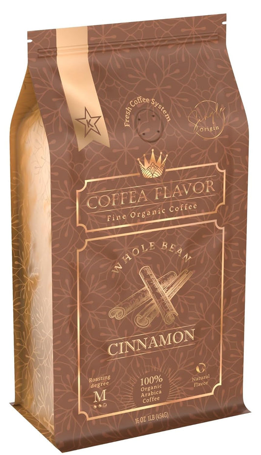 Cinnamon Flavored Whole Bean Coffee – 100% Arabica, Single Origin, Medium Roast, Naturally Sweetened, Warm and Spicy Flavor – by Coffea Flavor