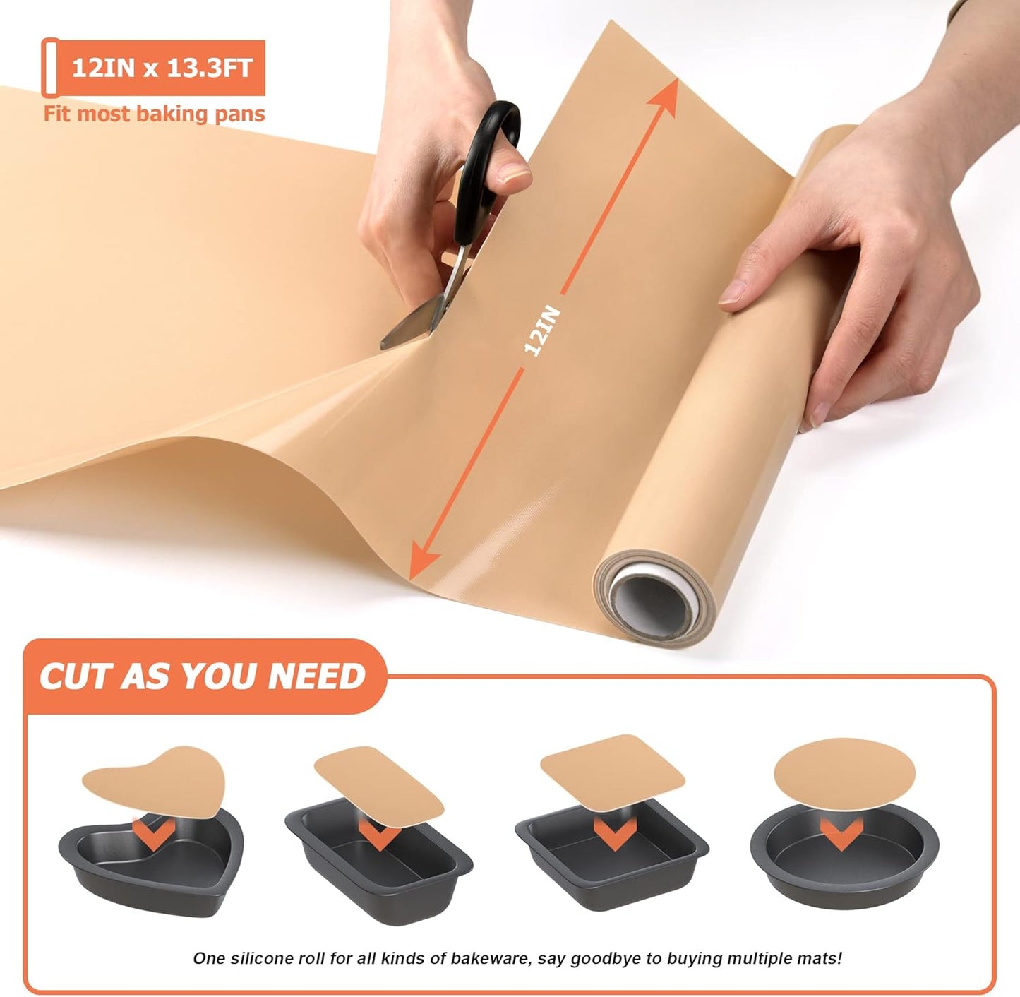 Silicone Baking Mat Roll - Best German Silicone - Non-slip Silicone Pastry Mat, Non-Stick Reusable Air Fryer Linner, Counter Mat, Oven Liner, Freeze Dryer Mat - 12IN x 13.3FT