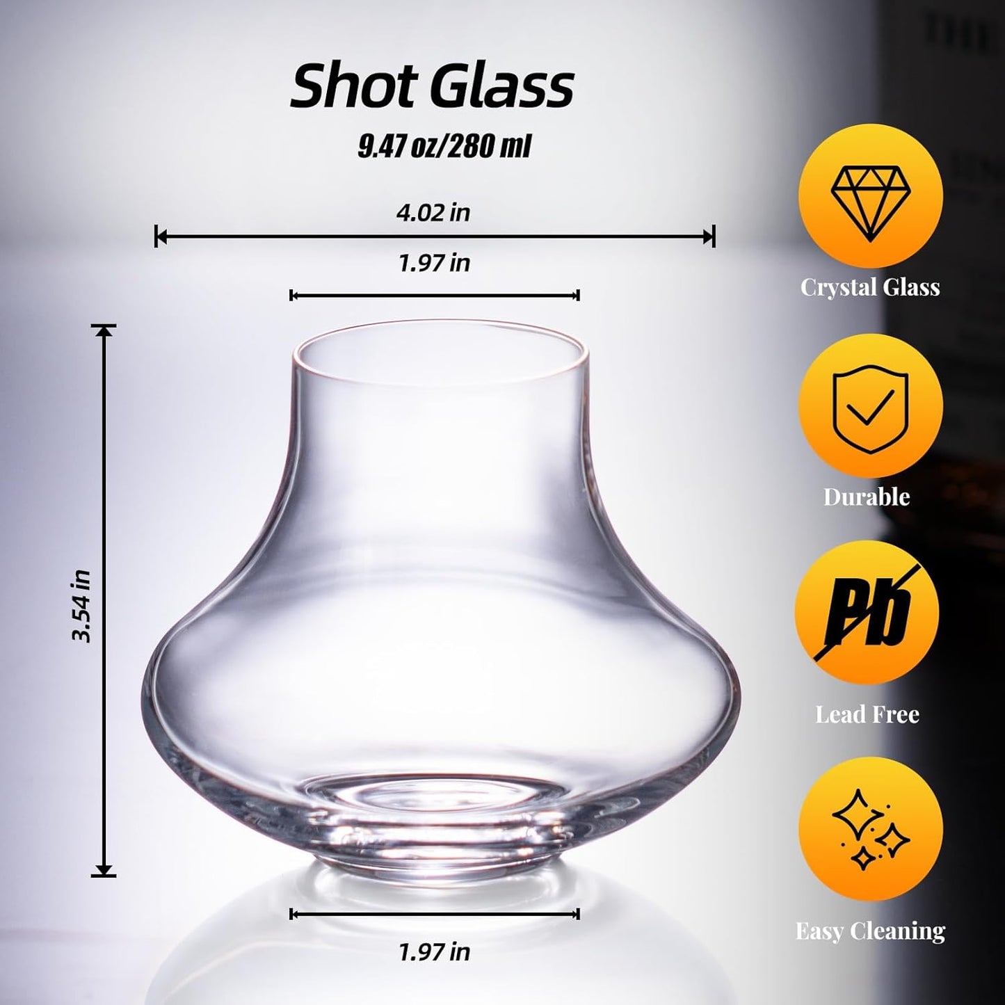 Shot Glasses, Cognac Glasses Set of 2, Crystal Vintage Glass, 9.4oz Stemless Brandy Glass, Unique Whiskey Glass for Home Bar, Clear Snifters Glasses for Wedding, Party, Home