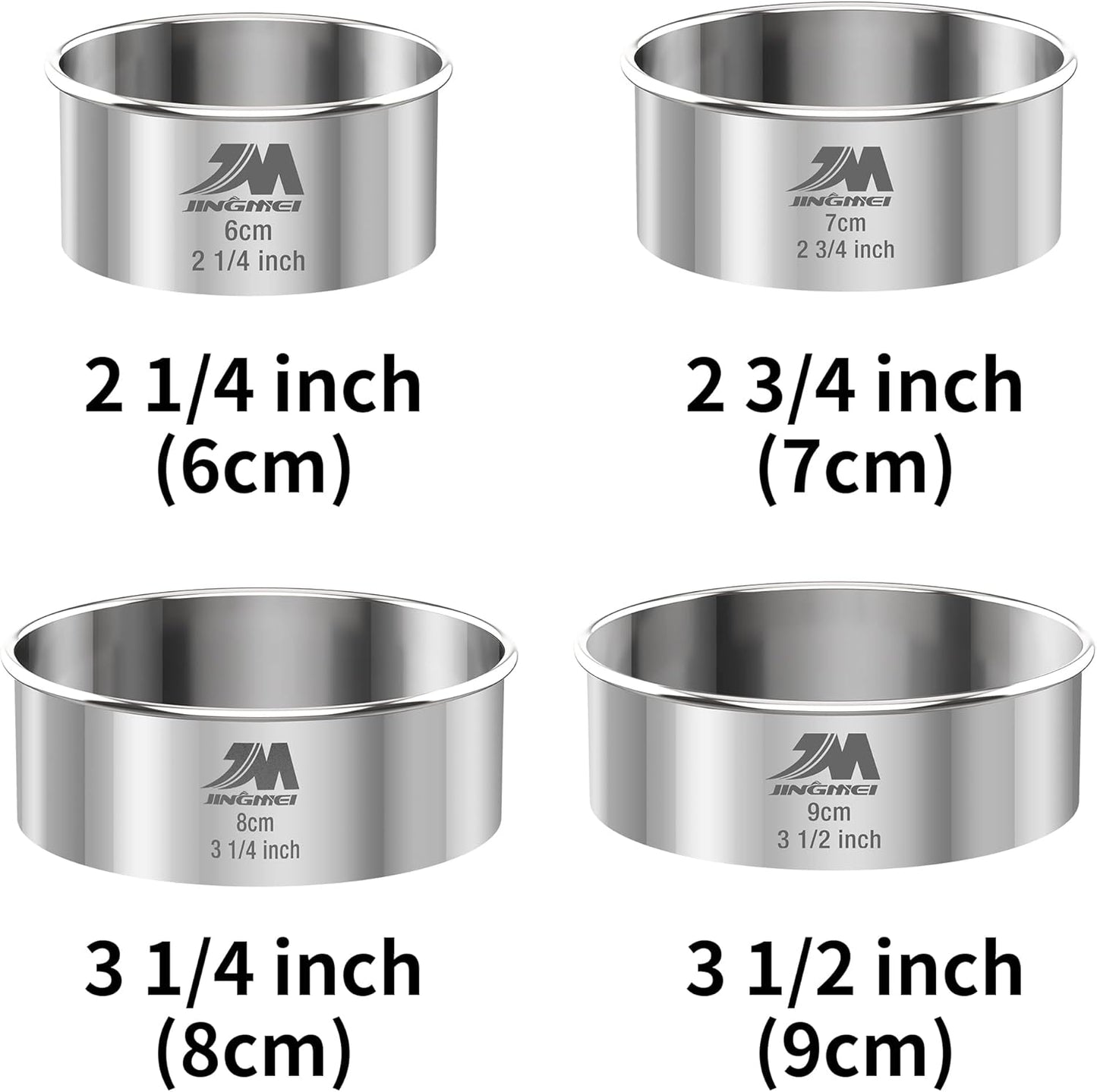 M JNGMEI 4 Pieces Stainless Steel Cookie Cutter Set 2.25inch, 2.75inch, 3.25inch,3.5inch Biscuit Plain Edge Round Cutters Sizes Shape Molds GIFT PACKAGE